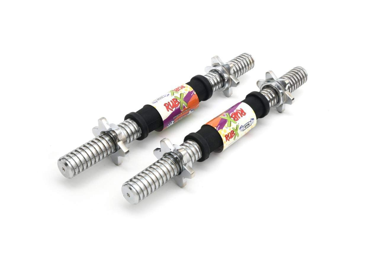 RUBX Pair of 14 Inch Threaded Dumbbell Rod, with Ergonomically Designed Rubber Grip & Star Nut (23-30 MM Diameter)