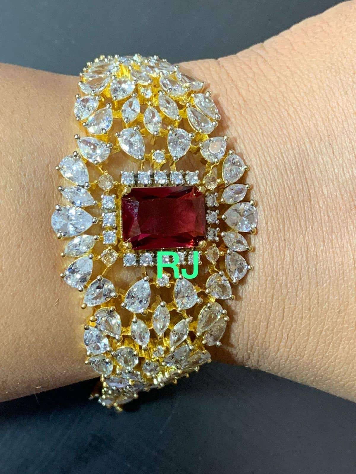 Ruby Studded CZ Adjustable Designer Bracelet For Women