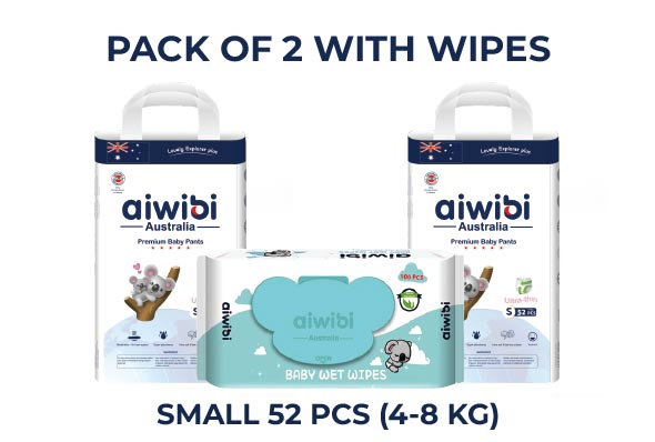 Aiwibi Baby Diapers S52 (Packs of 2 with Wipes)