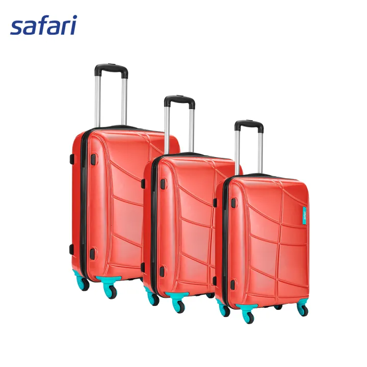 Safari Crypto Combo Set - 4 Wheels Hard Luggage | 100% Polycarbonate | TSA Lock | Premium Twill Texture | Scarlett Red (SxMxL)
