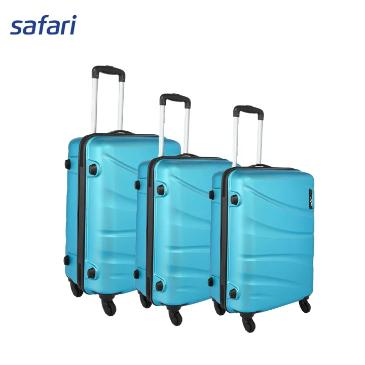 Safari Flo Secure 4 Wheels Hard Luggage | 100% Polycarbonate Shell | Fixed Combination Lock | Anti Theft Secure Zipper | Electric Teal Combo Set ( SxMxL)