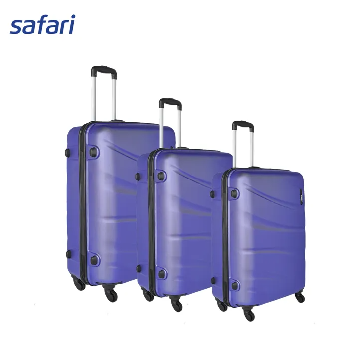 Safari Flo Combo - Secure 4 Wheels Hard Luggage | 100% Polycarbonate Shell | Fixed Combination Lock | Anti Theft Secure Zipper | Metallic Purple | (SxMxL)