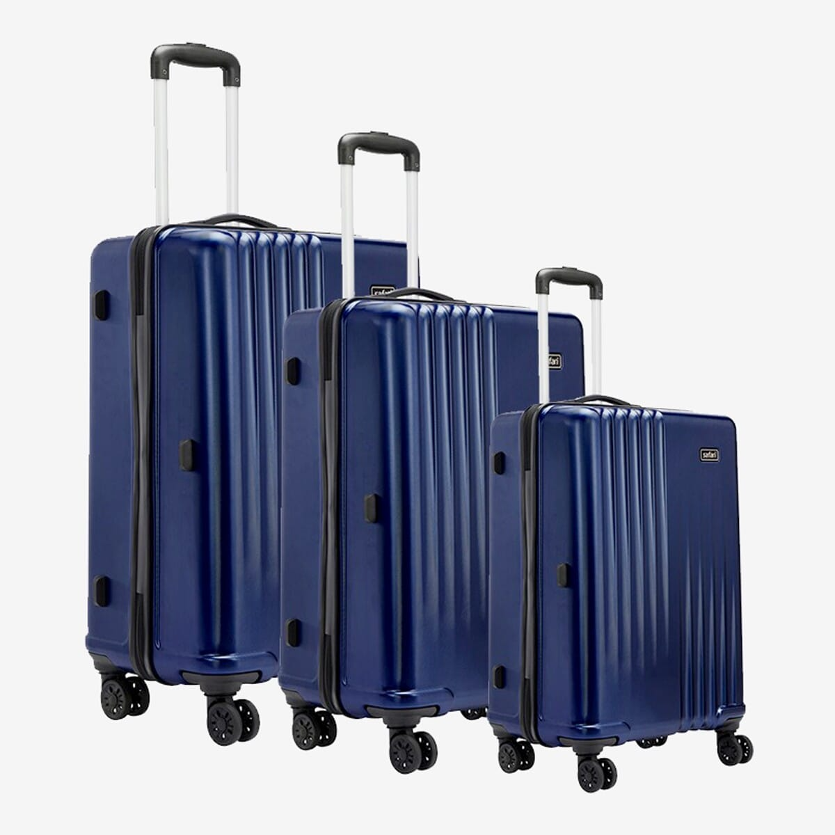 Safari Ryder 8 Wheels Hard Luggage | 100% Polycarbonate Shell | Anti Theft Secure Zipper | TSA Lock | Safari Ryder 8 Wheels Hard Luggage (Large) | 100% Polycarbonate Shell | Anti Thief Secure Zipper | TSA Lock | Midnight blue Combo Set (SxMxL)
