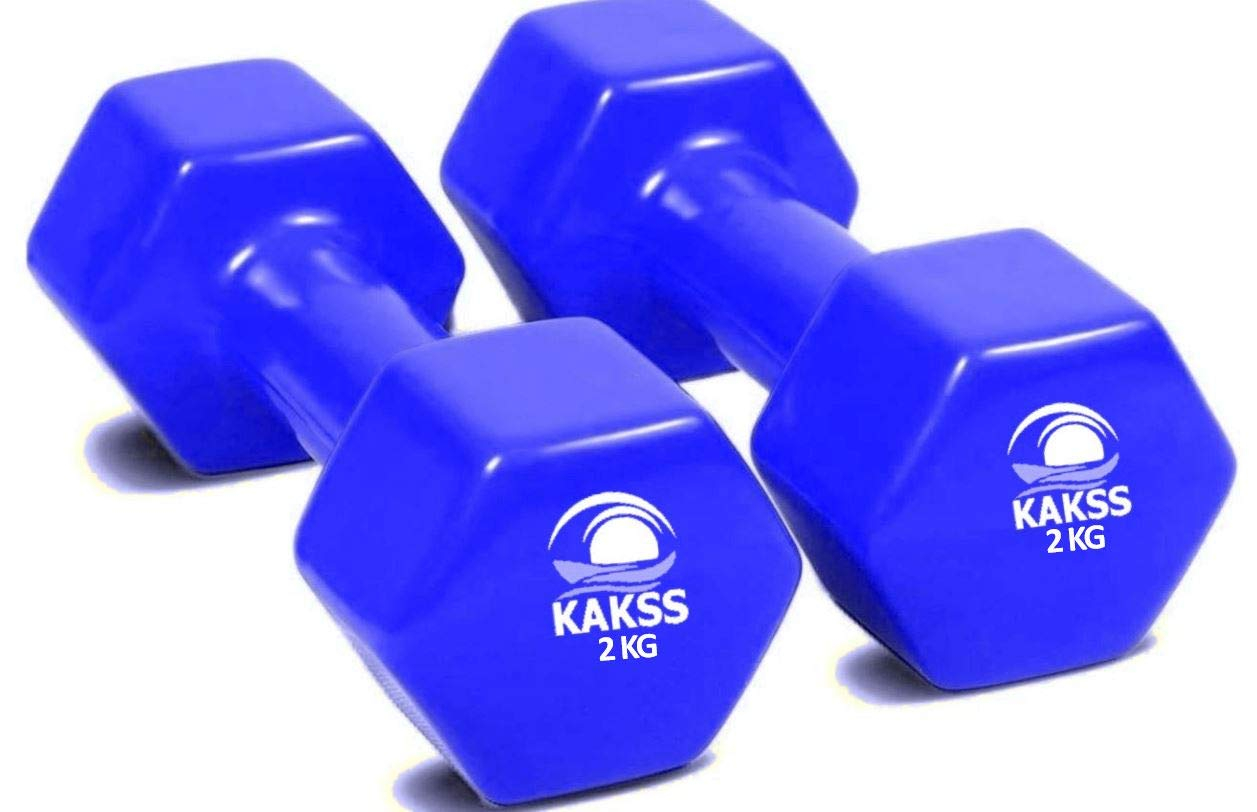 Kakss Vinyl Dumbbell (Pair) 2 Kg , Set Of 2, Rubber Coated Dumbbells, 2kg Dumbell ( Color May Vary)