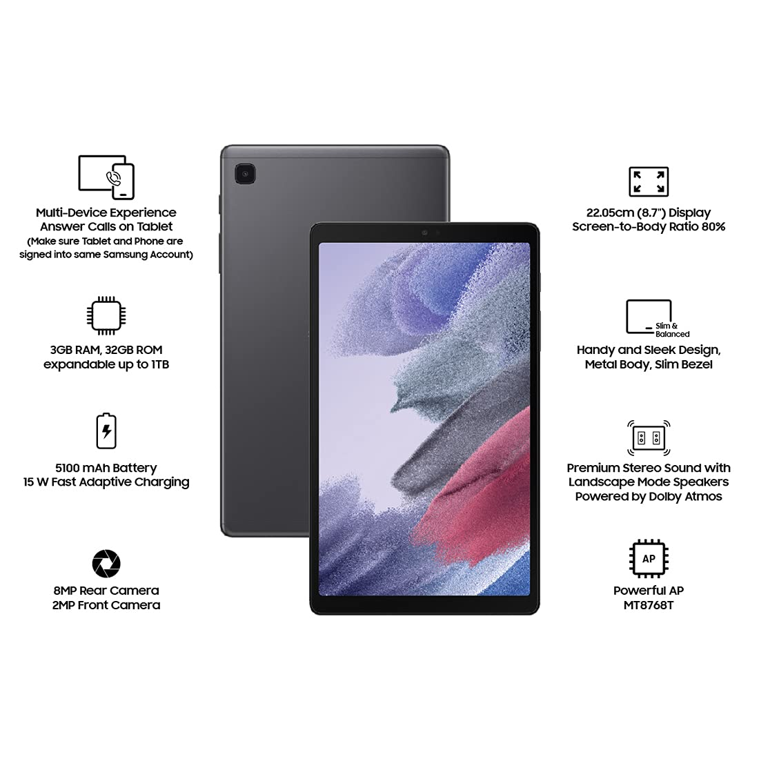Samsung Galaxy A7 Lite Wifi 4GB RAM 64GB Storage Grey Tablet (SM-T220)