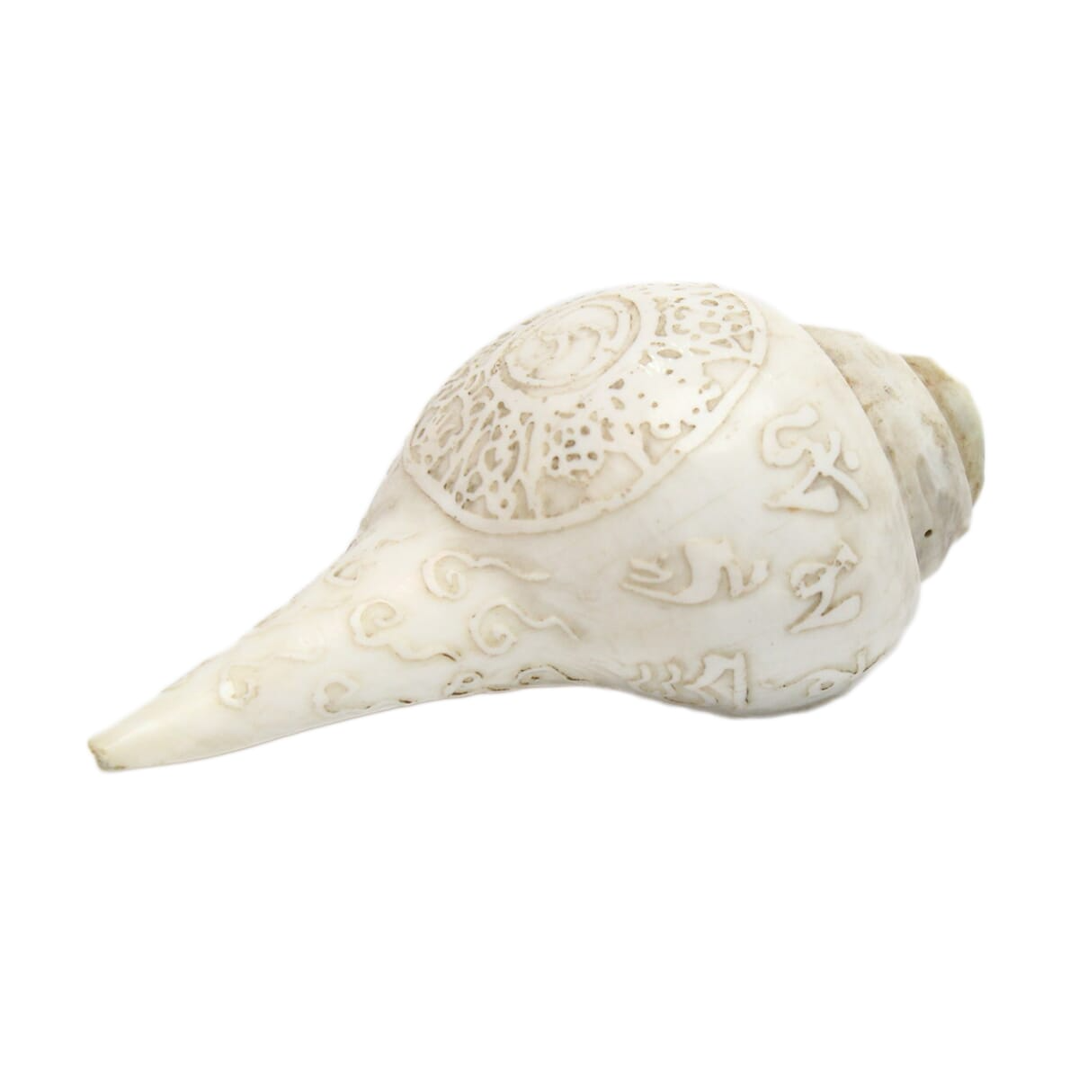Seven Chakra Handicraft - White Mandala Carved Conch Shells (Sankha)- 3.5"