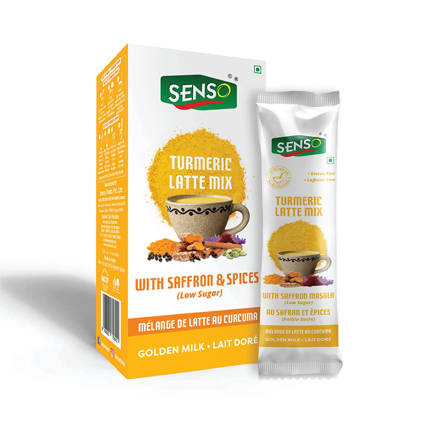 Senso Instant Turmeric & Saffron Latte Mix Natural Immunity Booster ( 6 Sachets of 22 gm Each )