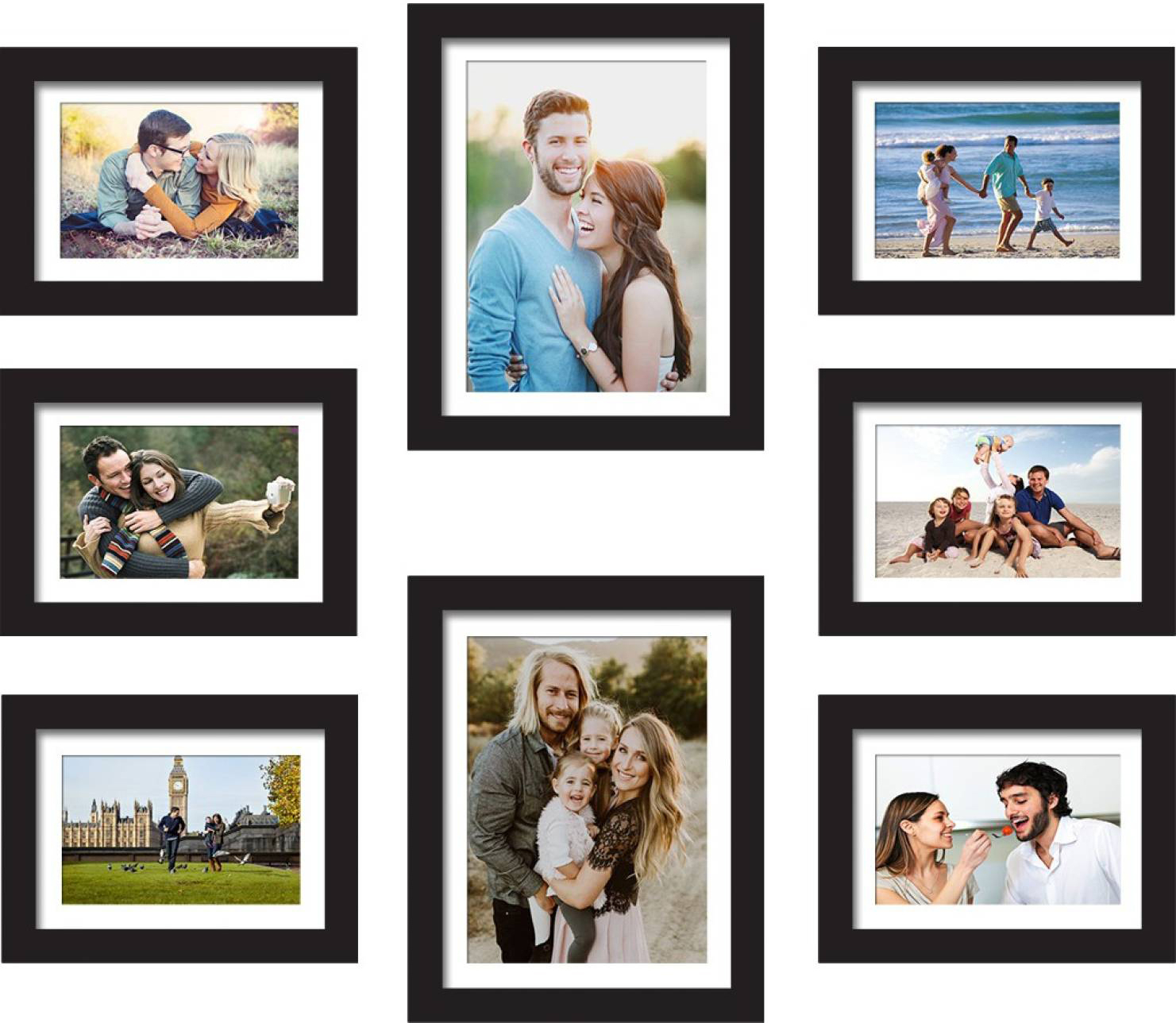 Set Of 8 Black Wall Photo Frame, For Home Decor With Free Hanging Accessories