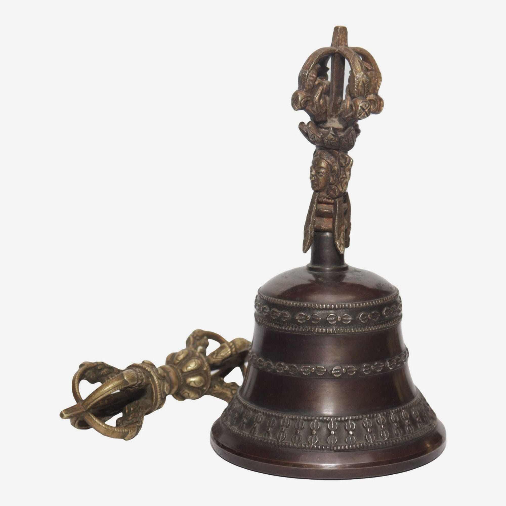 Seven Chakra Handicraft - Black Plain Designed Bronze Bell With Bajra Set 18 cm 450 g
