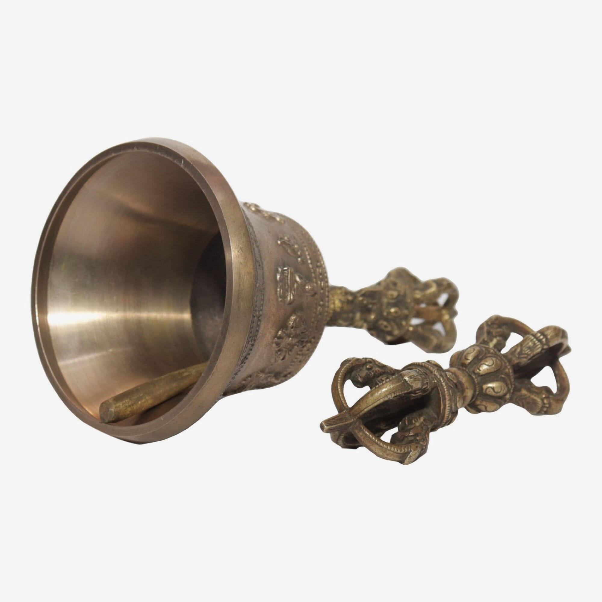 Seven Chakra Handicraft -  Grey Panchabuddha Designed Tibetean Bronze Bell With Bajra Set 18 cm 450 g