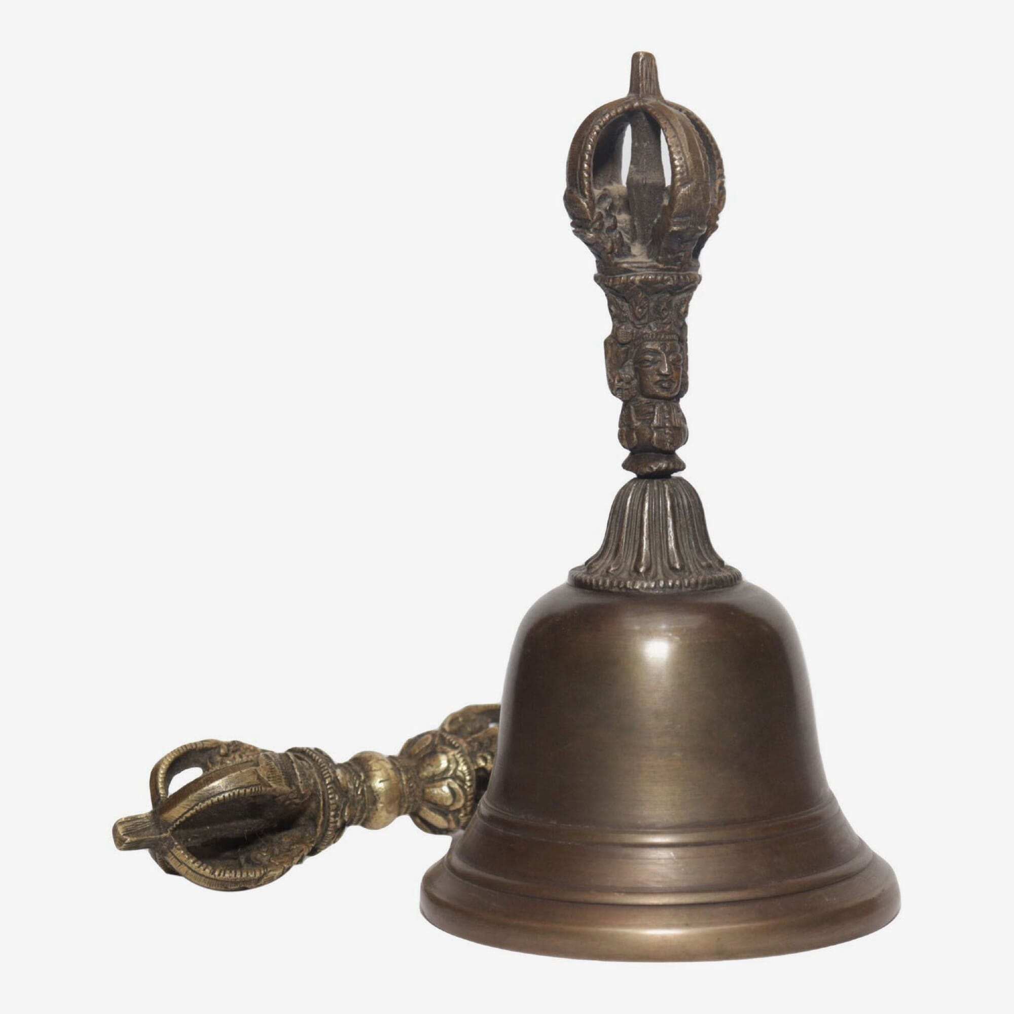 Seven Chakra Handicraft - Grey Plain Designed Bronze Bell With Bajra Set 17 cm 320 g