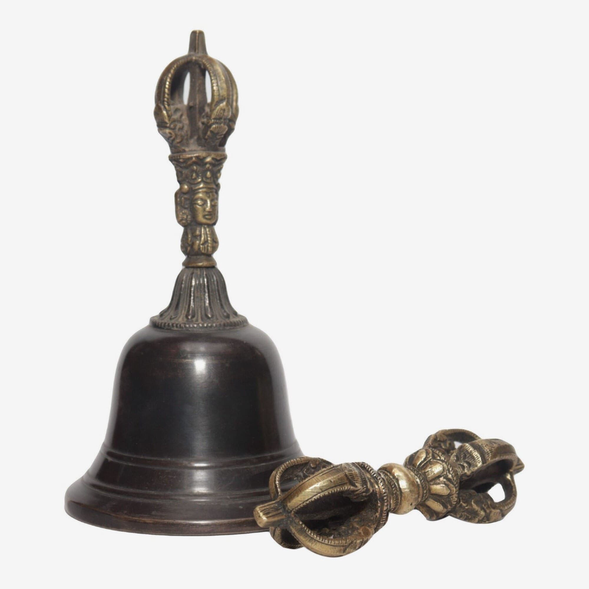 Seven Chakra Handicraft - Black Plain Designed Bronze Bell With Bajra Set 17 cm 320 g