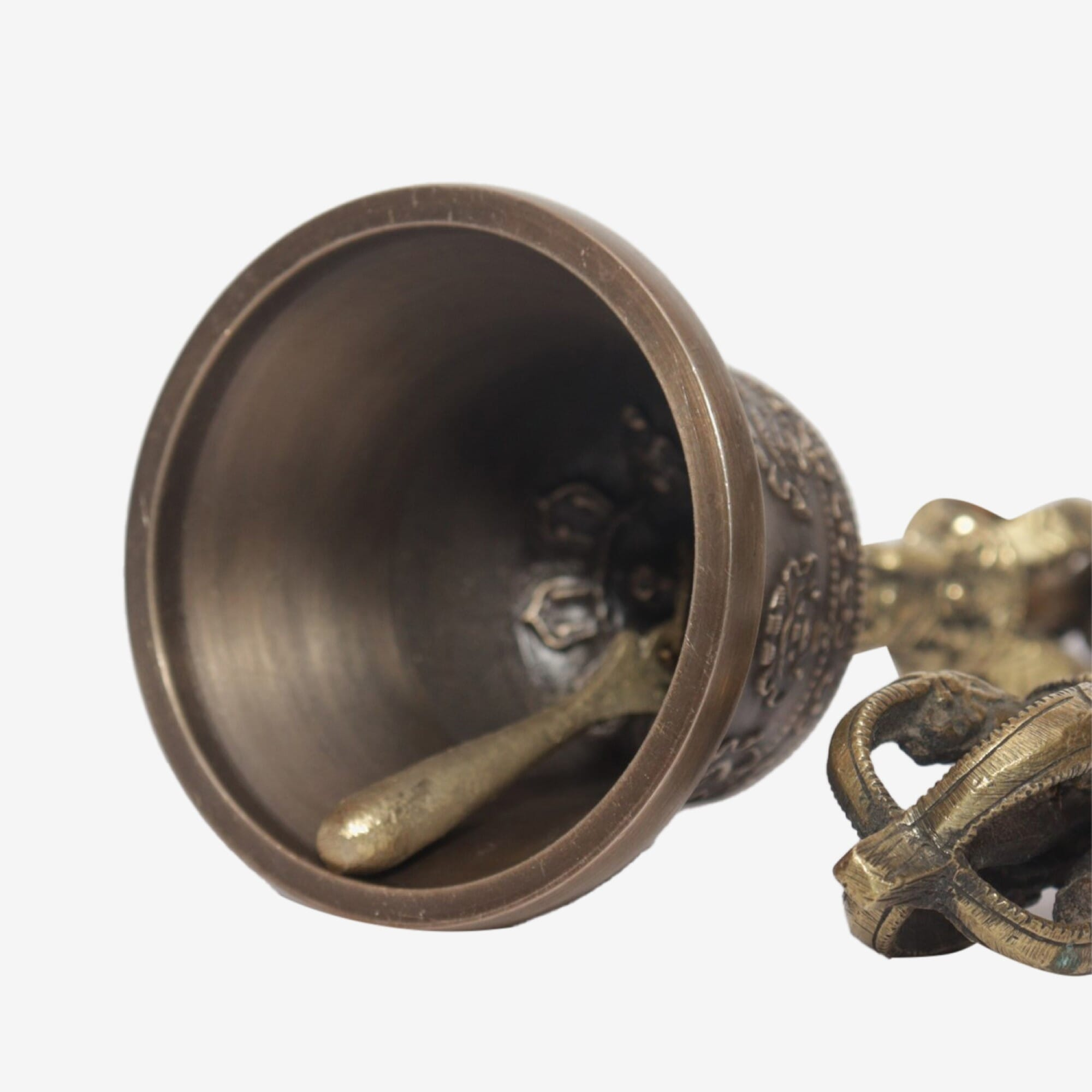 Seven Chakra Handicraft - Grey Astamandala Designed Tibetean Bronze Bell With Bajra Set 15 cm 300 g