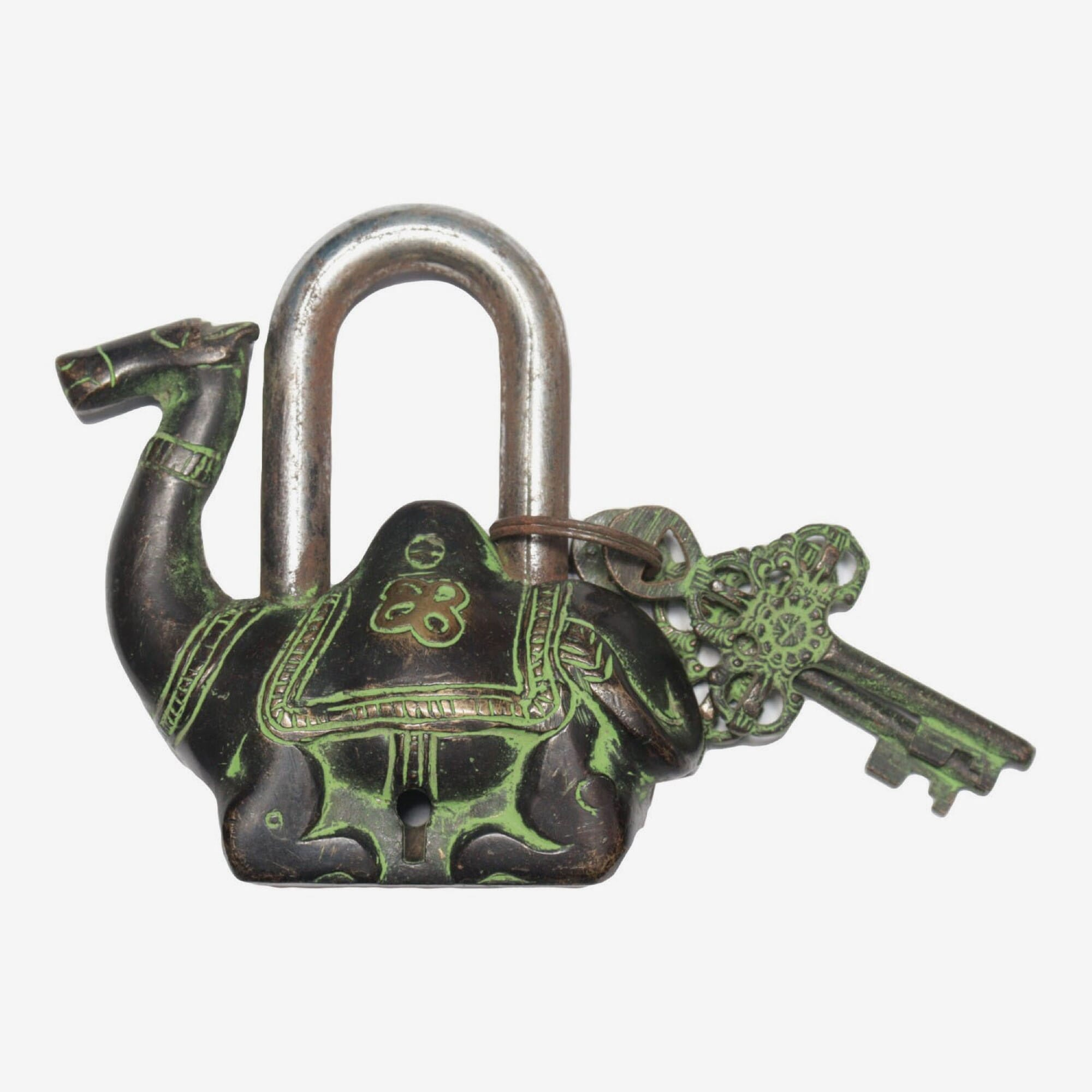 Seven Chakra Handicraft - Green Camel Lock With Two Keys 11 cm 670 g