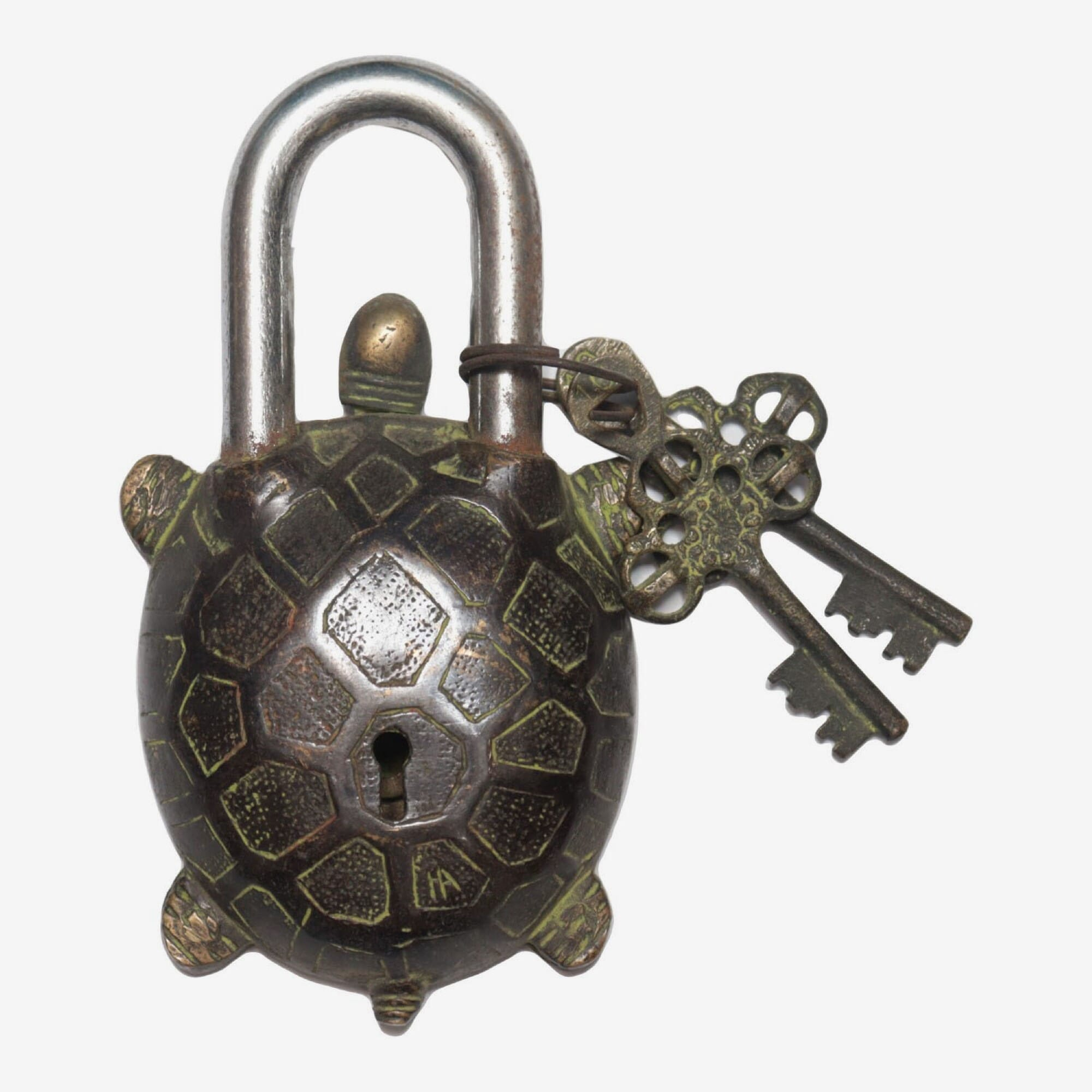 Seven Chakra Handicraft - Green Tortoise Lock With Two Keys 13 cm 460 g