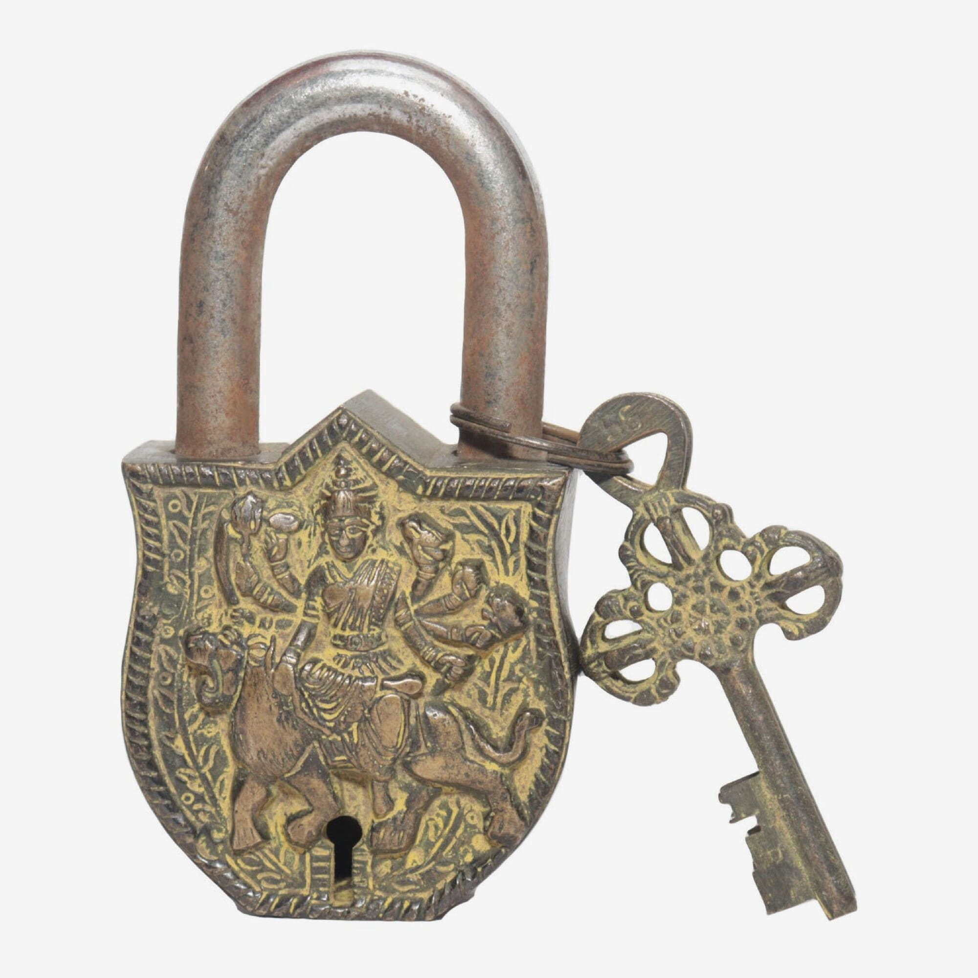 Seven Chakra Handicraft -Durga Featured Lock With Two Keys 13 Cm 430 G