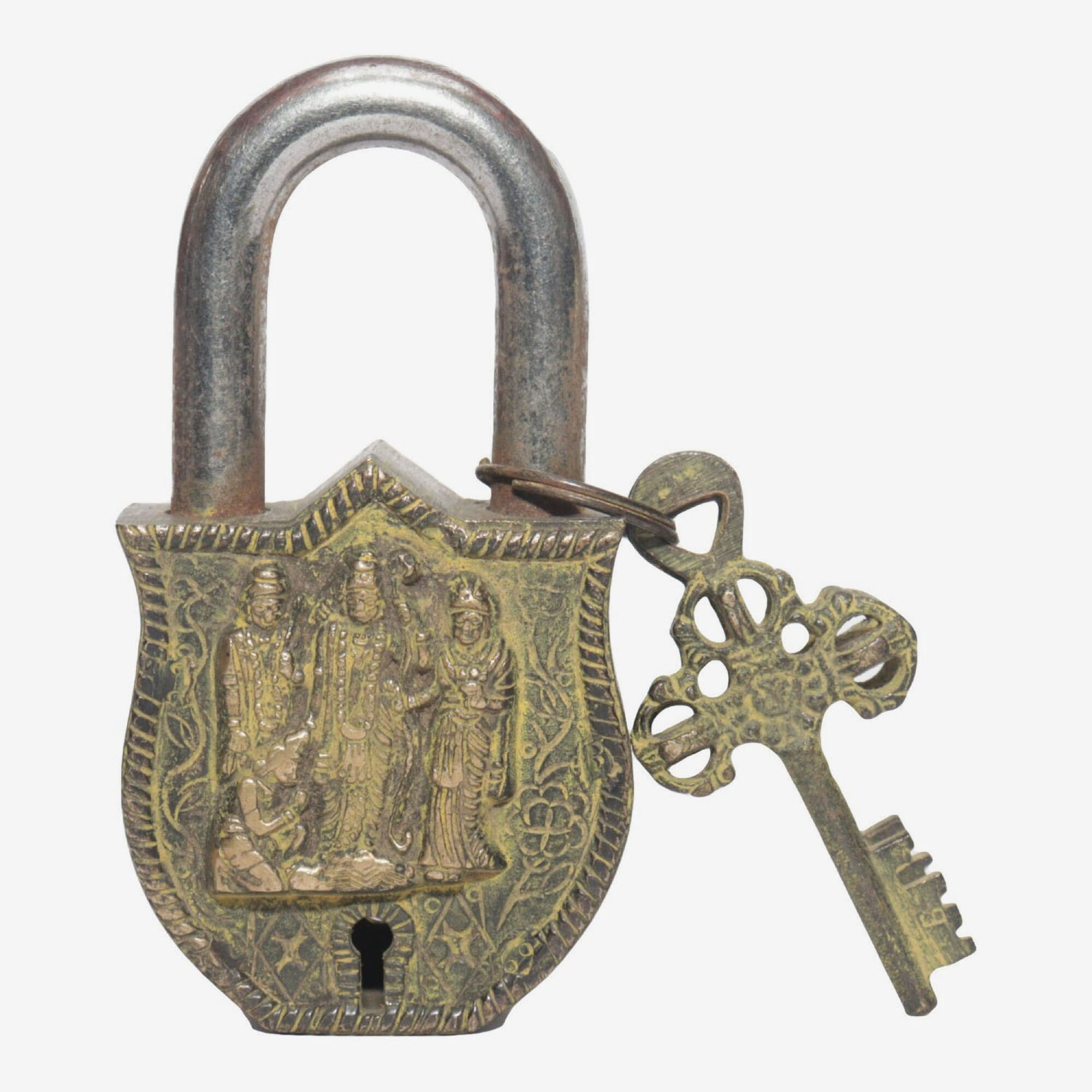 Seven Chakra Handicraft - Ramayan Family Featured Lock With Two Keys 13 cm 430 g
