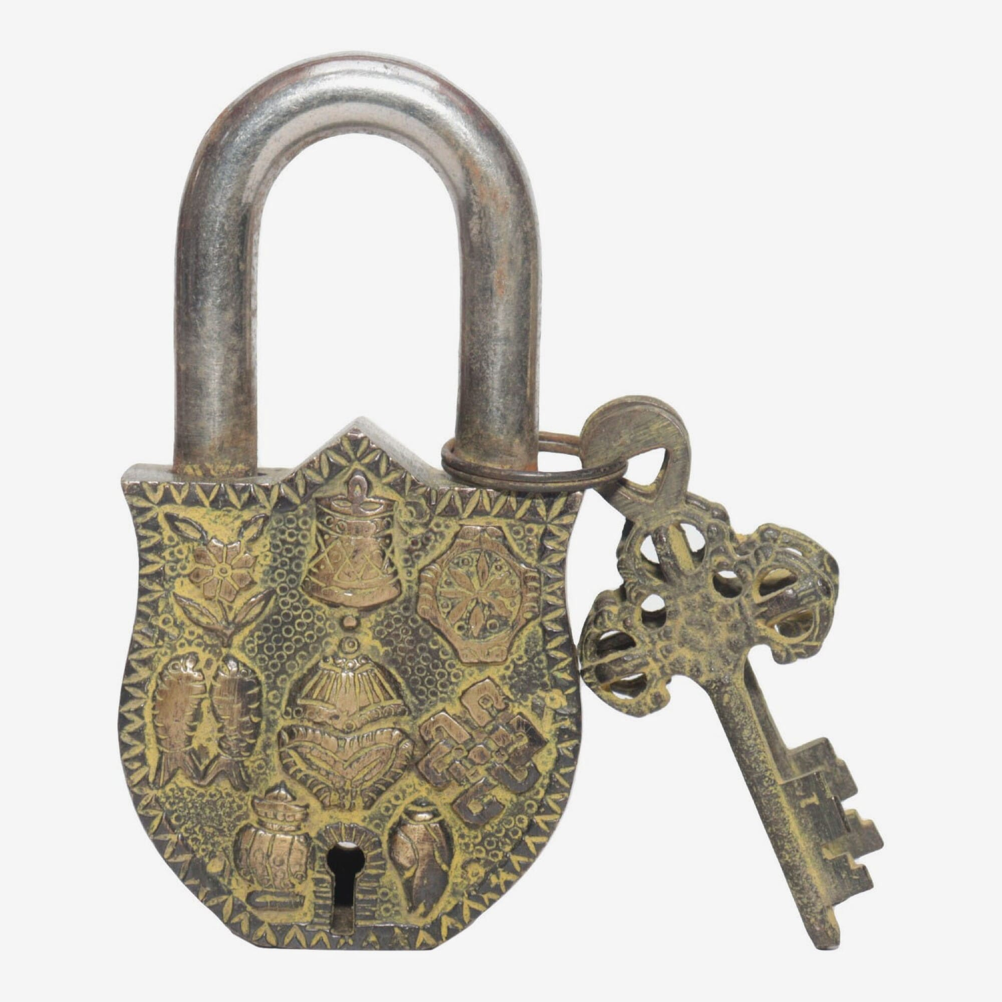 Seven Chakra Handicraft - Astamandala Featured Lock With Two Keys 13 Cm 430 G