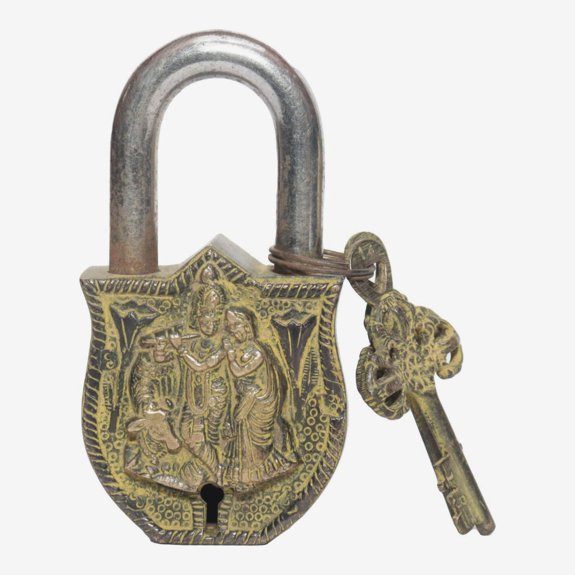 Seven Chakra Handicraft - Radha Krishna Featured Lock With Two Keys 13 cm 430 g