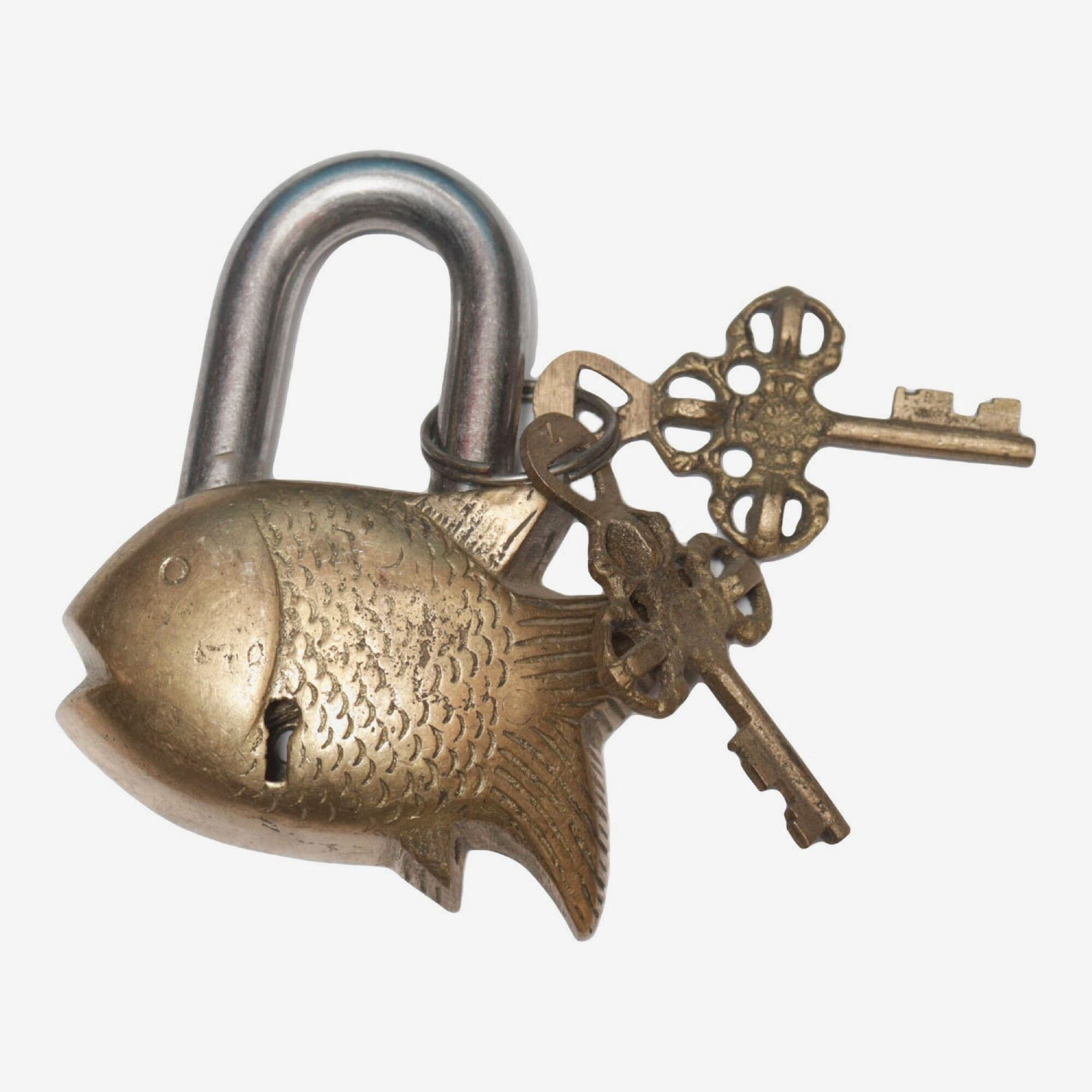 Seven Chakra Handicraft -Fish Designed Lock With Two Keys 9 cm 300 g
