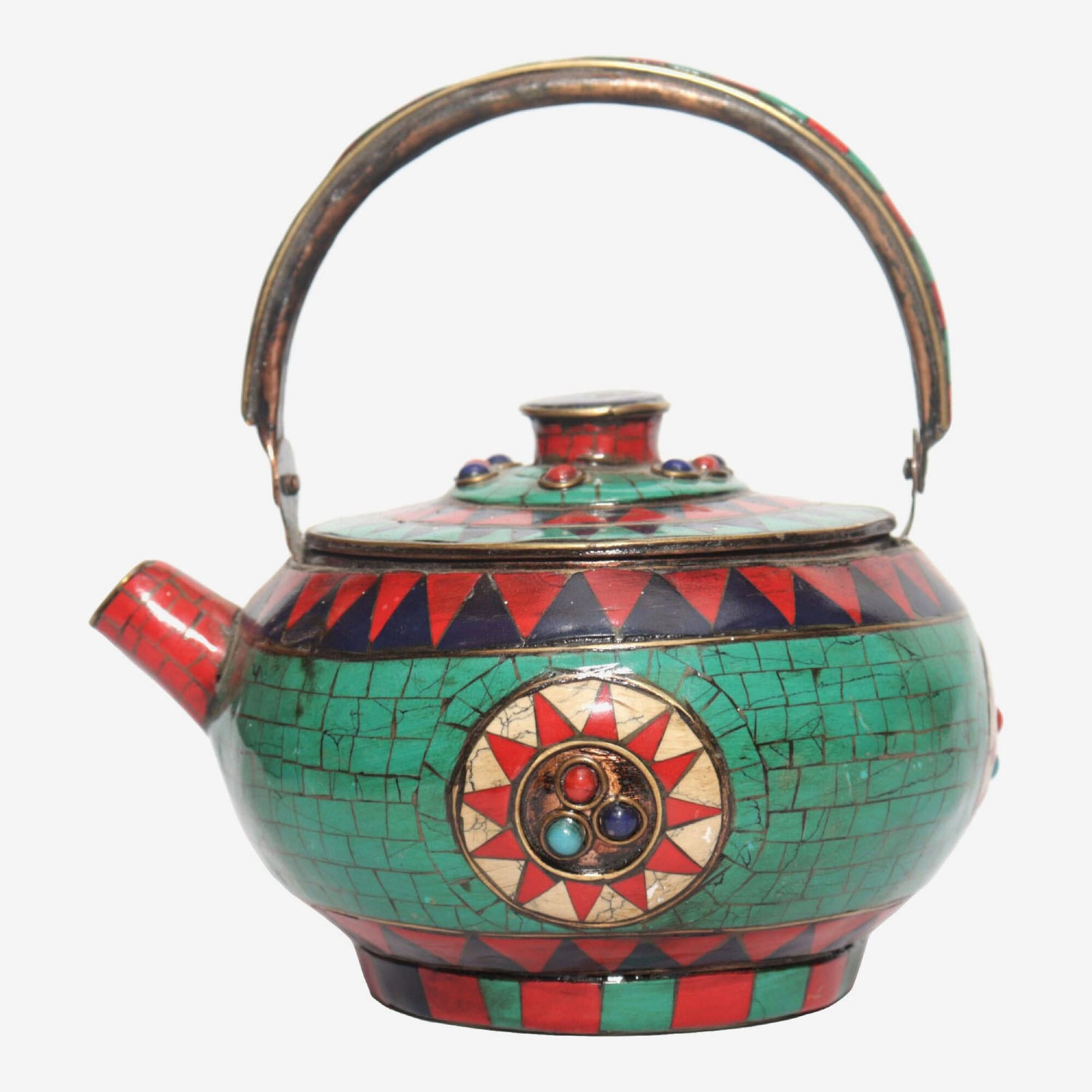 Seven Chakra Handicraft - Turquoise Stone Crafted Tea Pot Statue 14 cm 280 g