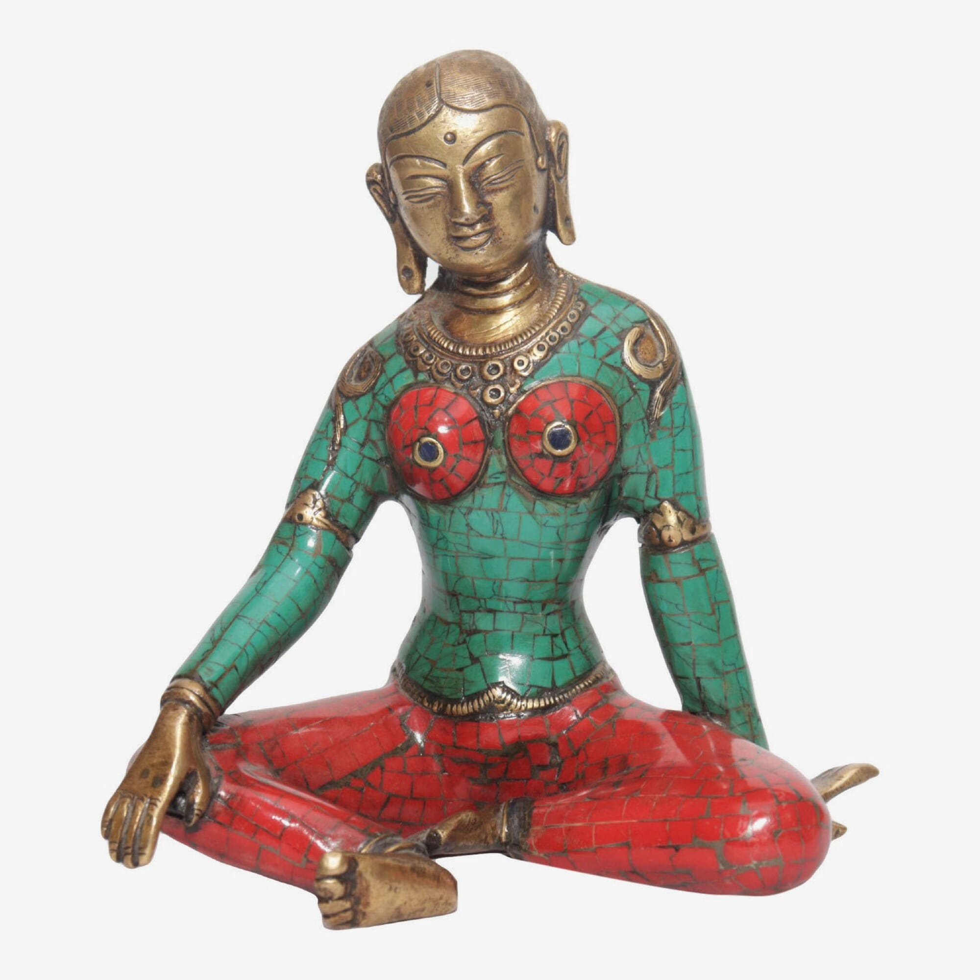 Seven Chakra Handicraft - Turquoise Stone Crafted Green Tara Statue 15 cm 1.3 Kg