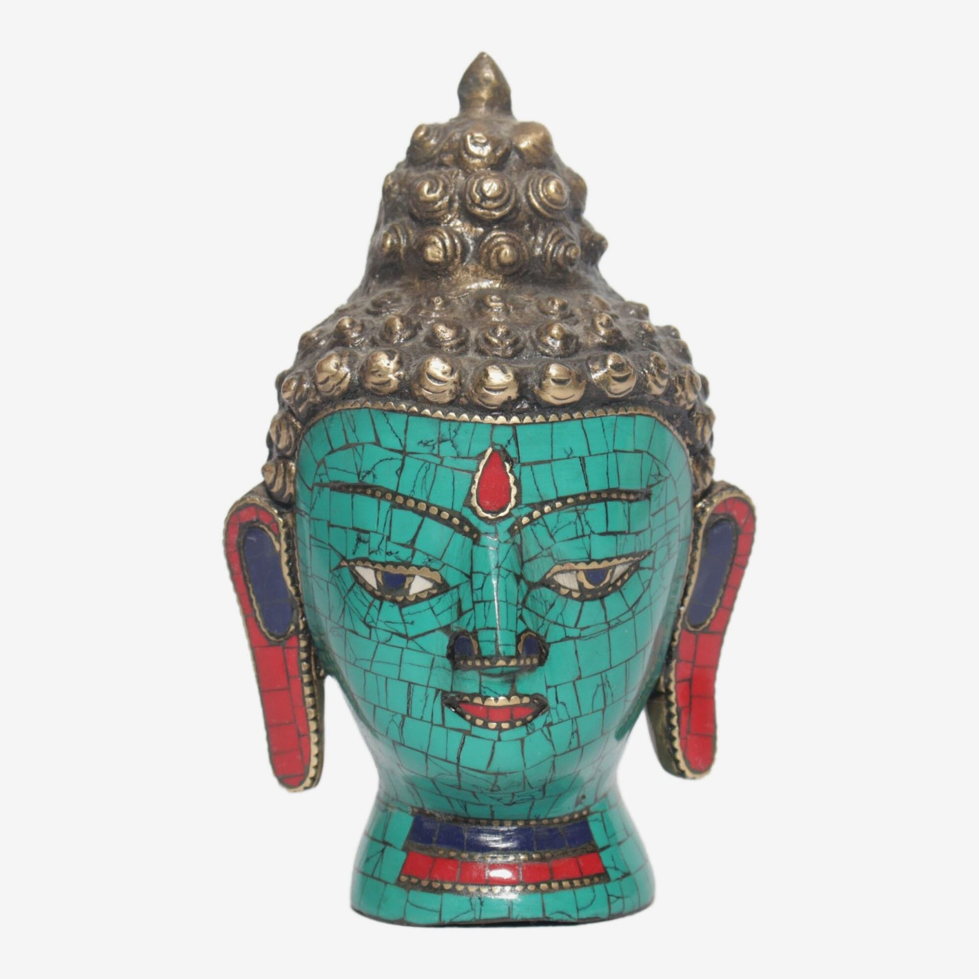 Seven Chakra Handicraft - Turquoise Stone Crafted Buddha Head Statue 12 cm 540 g