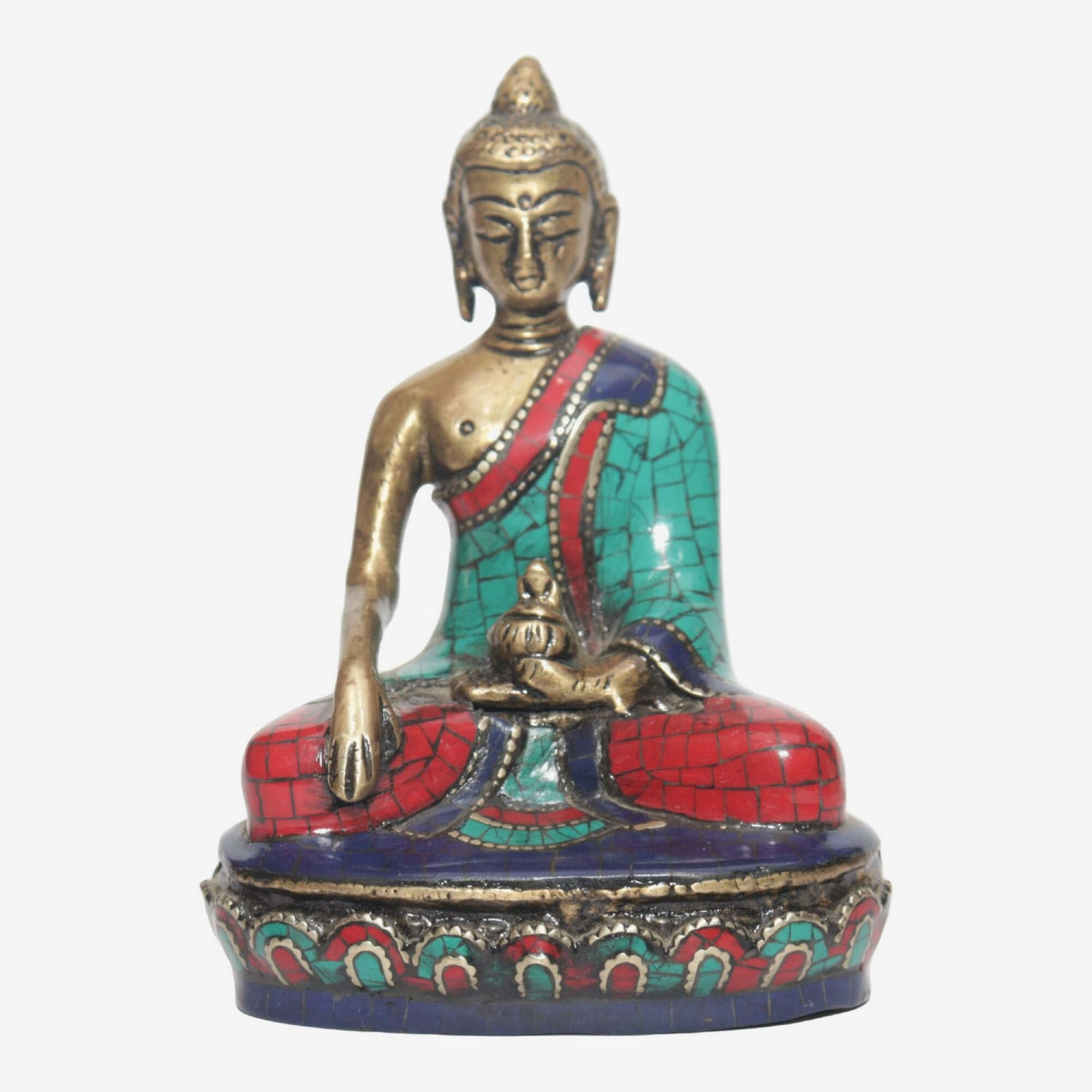 Seven Chakra Handicraft -  Large Sized Turquoise Stone Crafted Shakya Muni Buddha Statue 15 cm 720 g