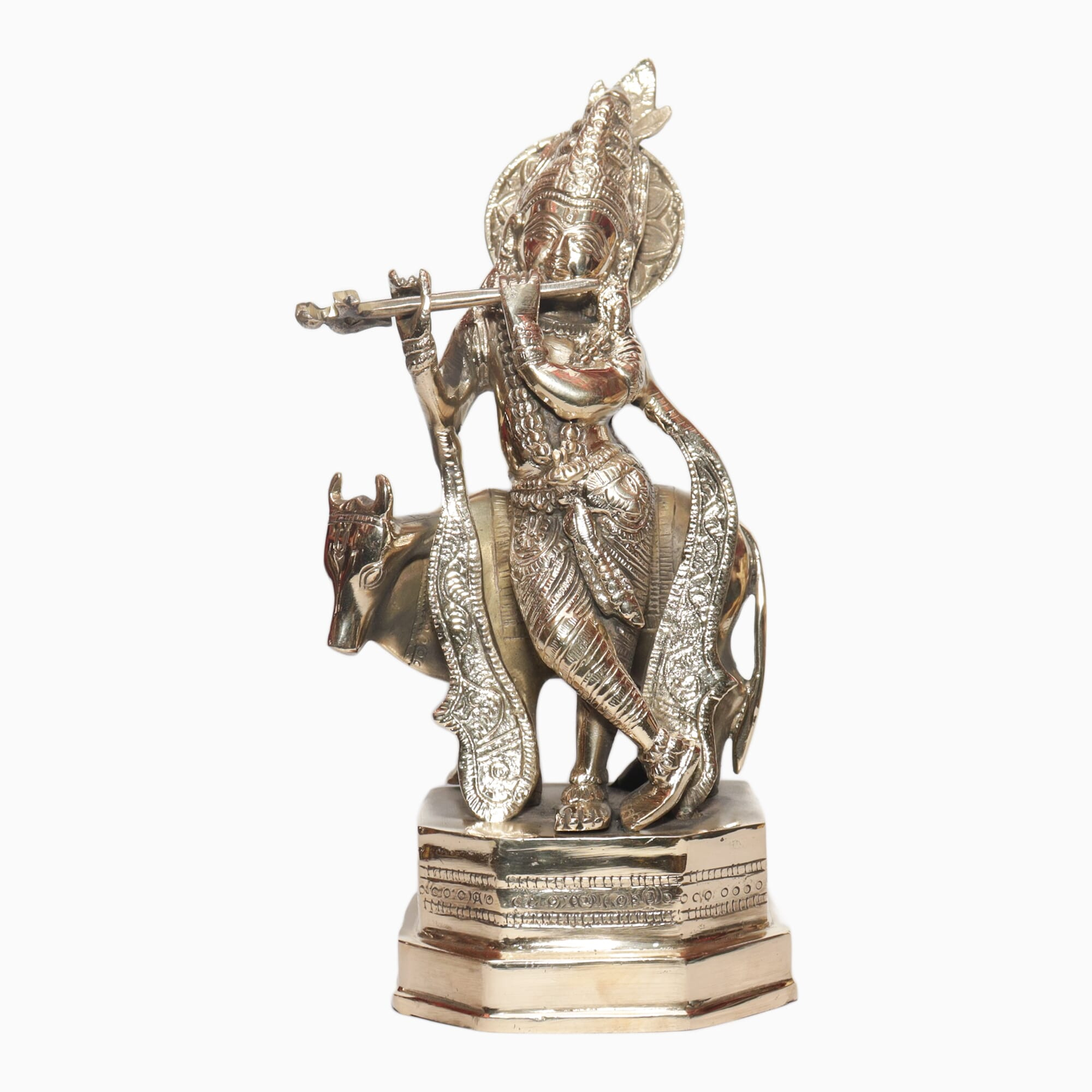 Seven Chakra Handicraft -Lord Shree Krishna With Cow Statue 28 cm 3 Kg