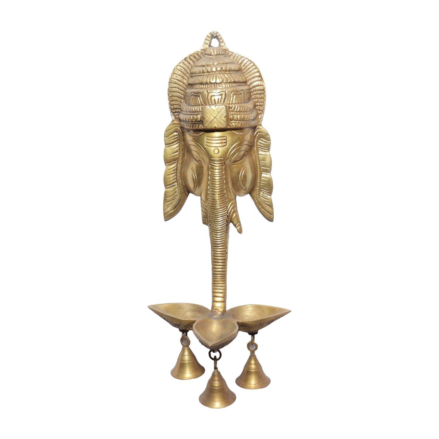 Seven Chakra Handicraft - 45cm size Hanging Ganesha Design Diyo wall Décor (Golden)