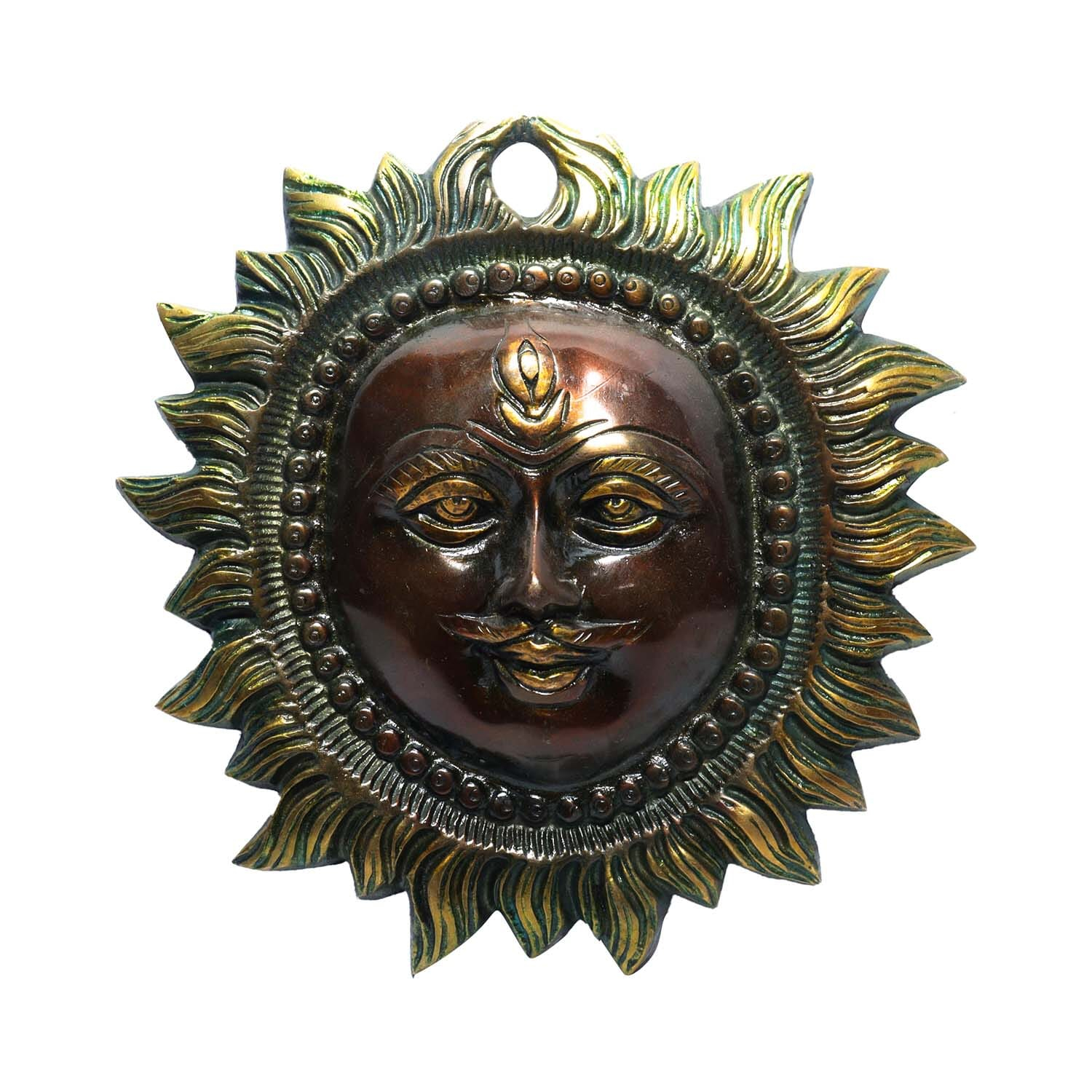 Seven Chakra Handicraft -15cm size Hanging Sun Mask Wall Décor(Green/Orange)