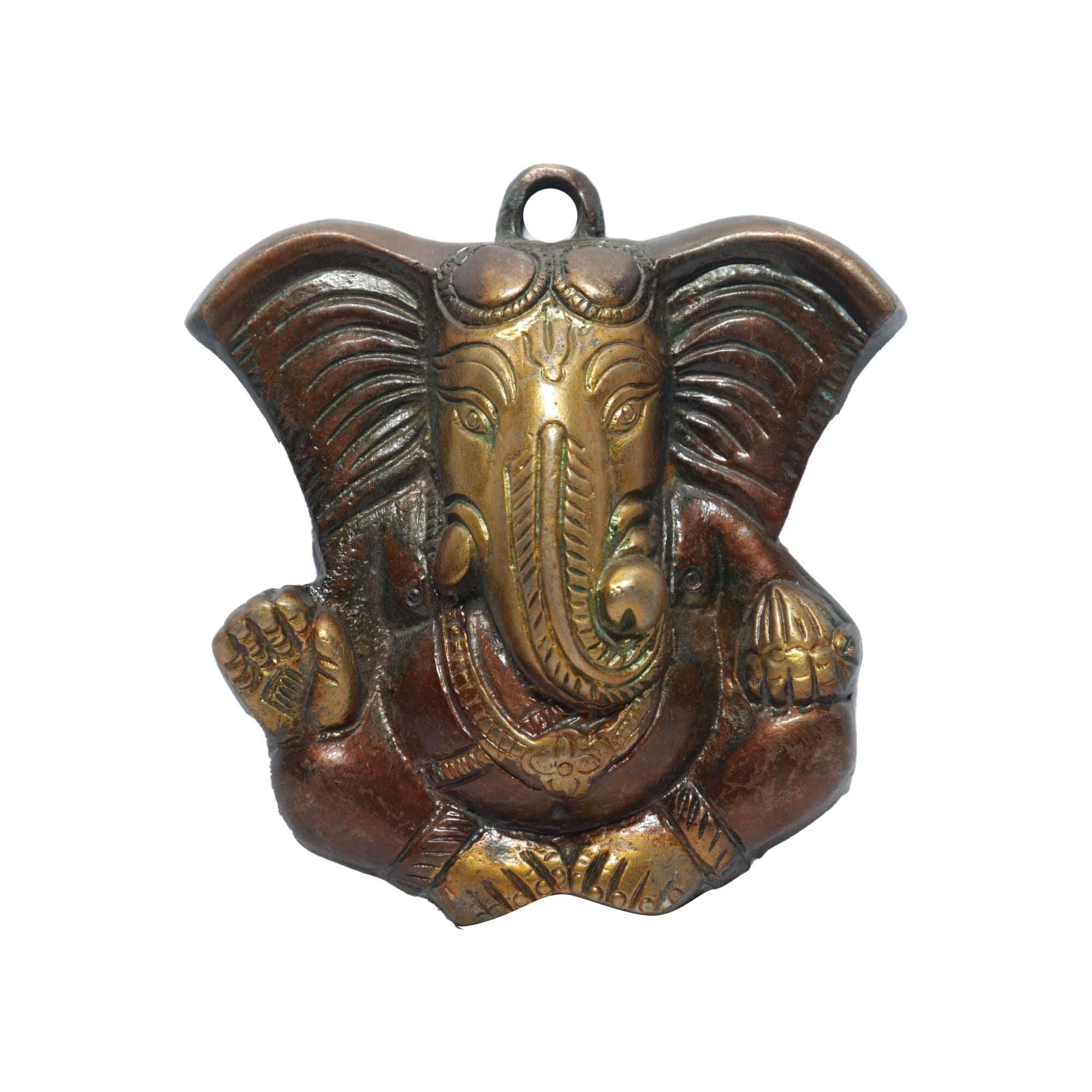 Seven Chakra Handicraft - 9cm size Hanging Ganesh Wall Décor (Brown)