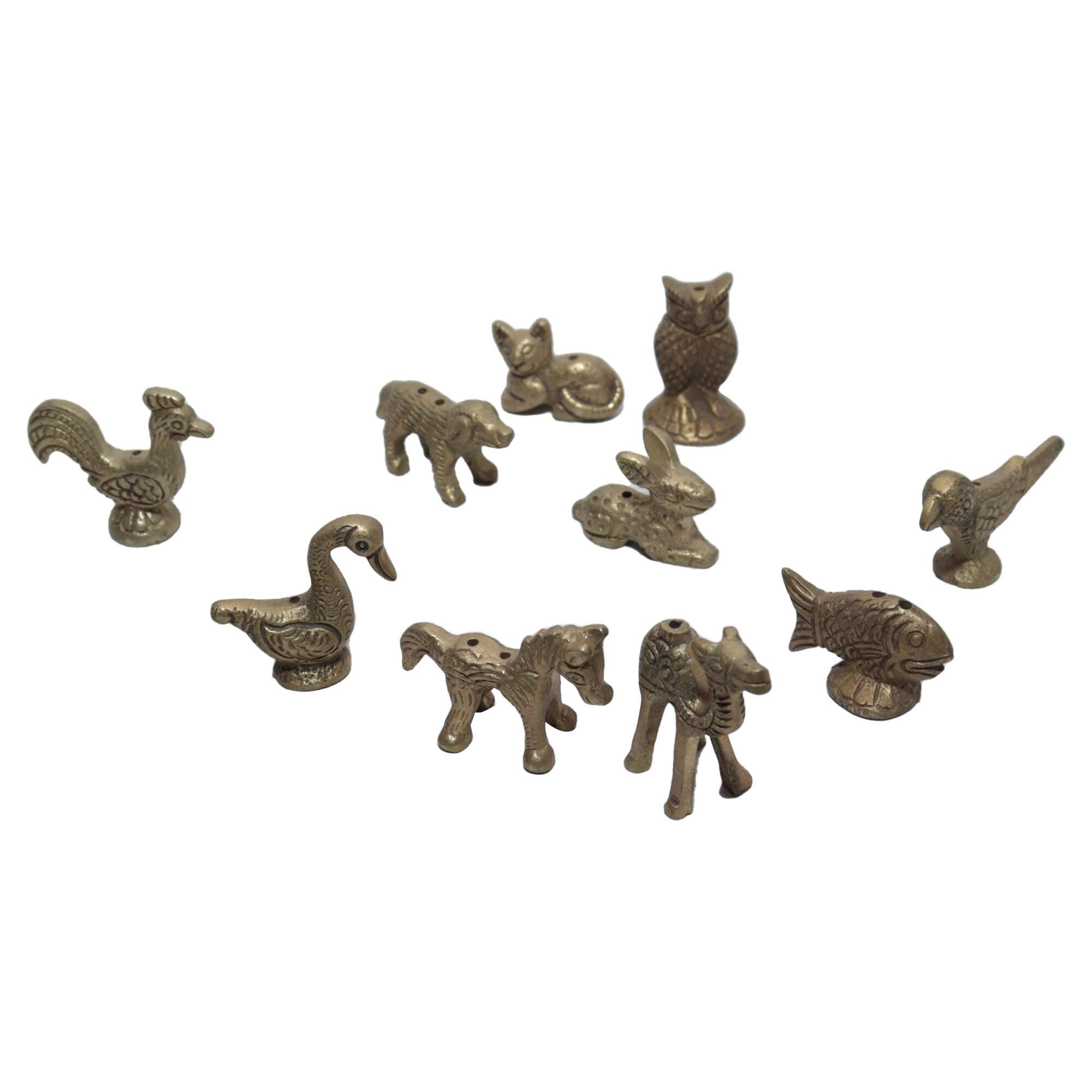 Seven Chakra Handicraft- 4cm size Set of 10pcs Mix Animal Designs small Incense Holders (Golden)