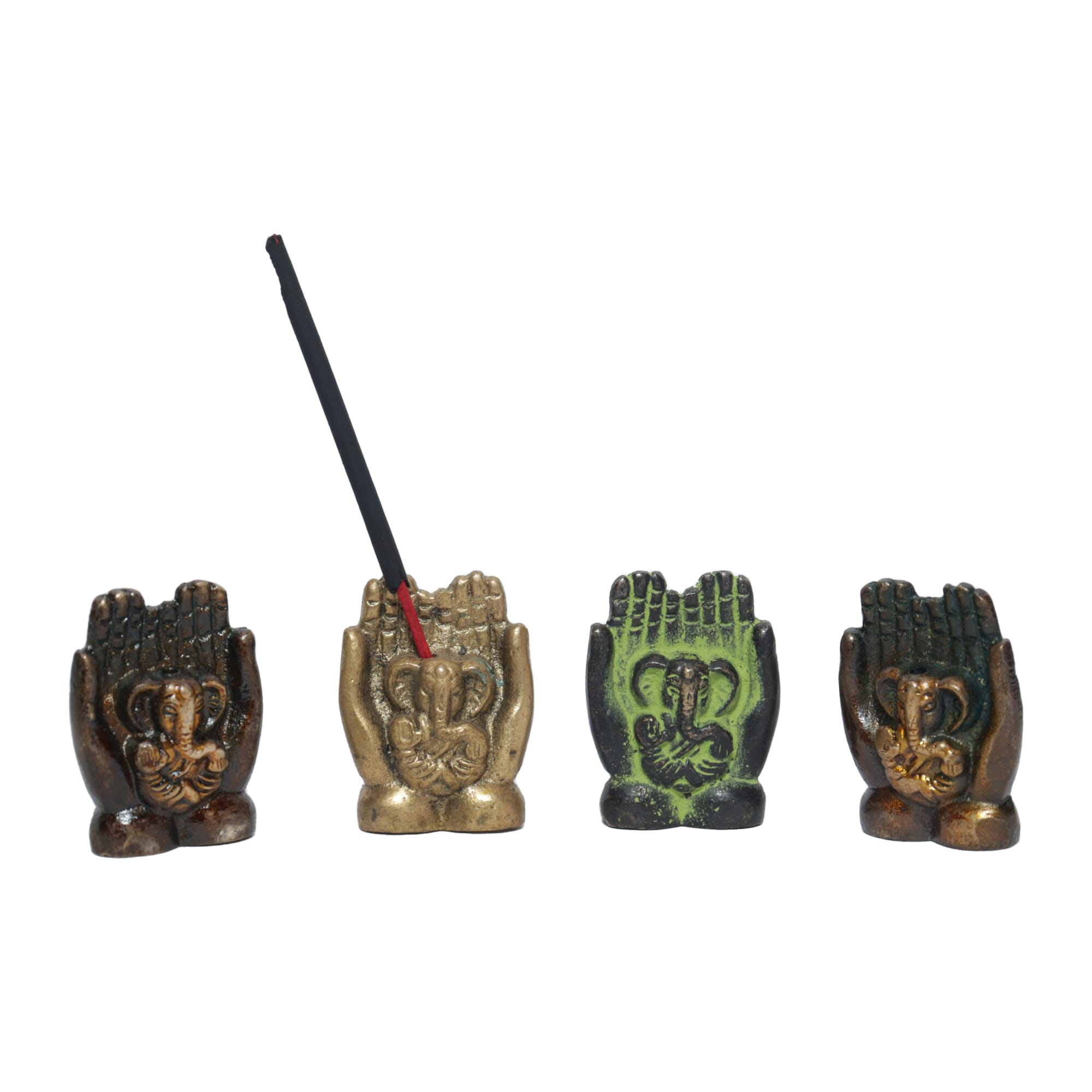 Seven Chakra Handicraft - 3cm size Set of 4pcs Ganesh Design small Incense Holders