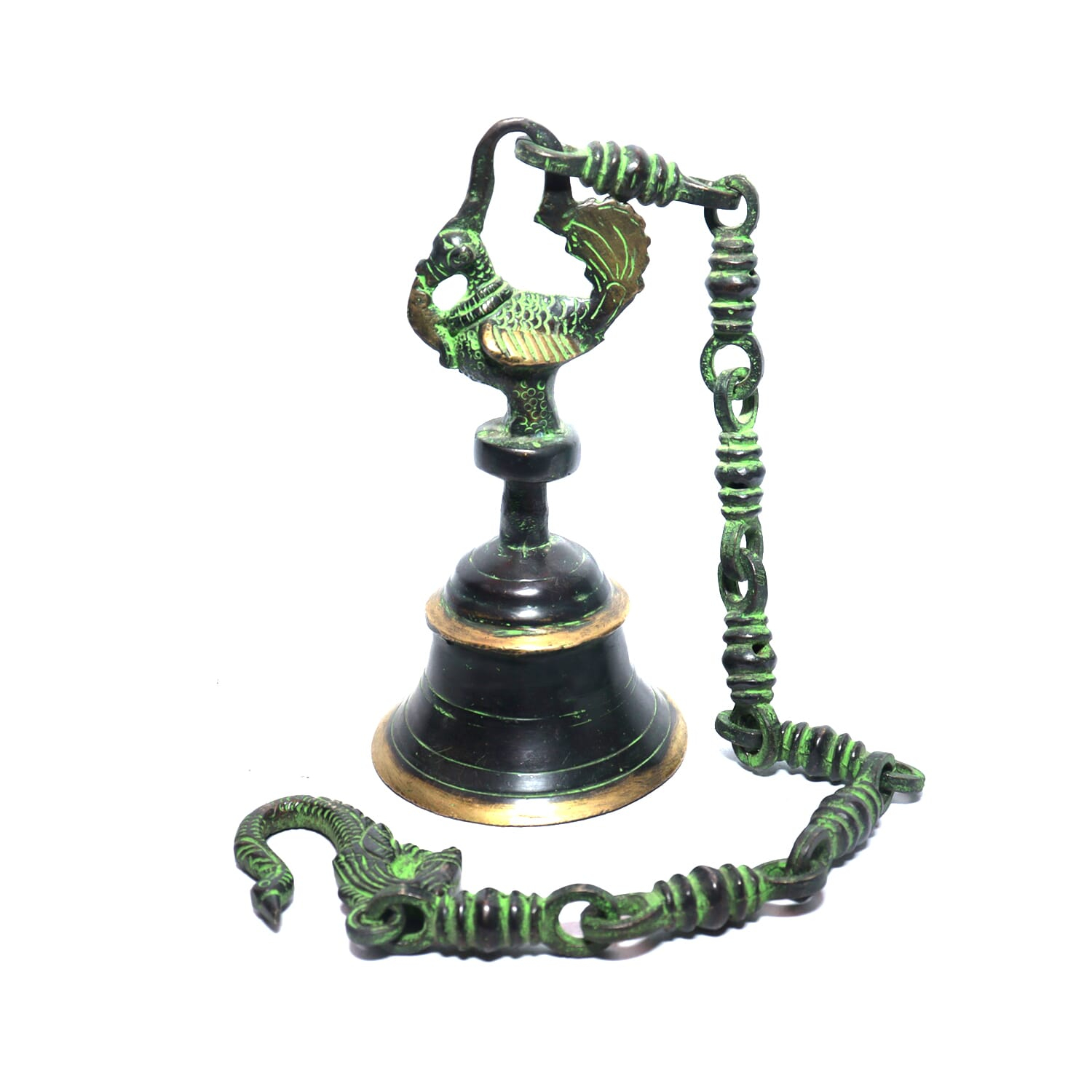 Seven Chakra Handicraft-62cm Size Bird Design Hanging Bell (With Chain)(green/dark)