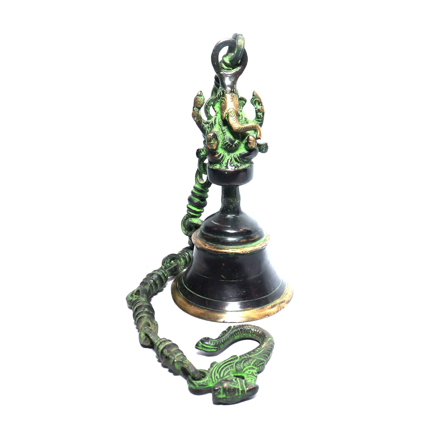 Seven Chakra Handicraft- 60cm size Ganesh Design Hanging Bell (with Chain)(Green/Dark)