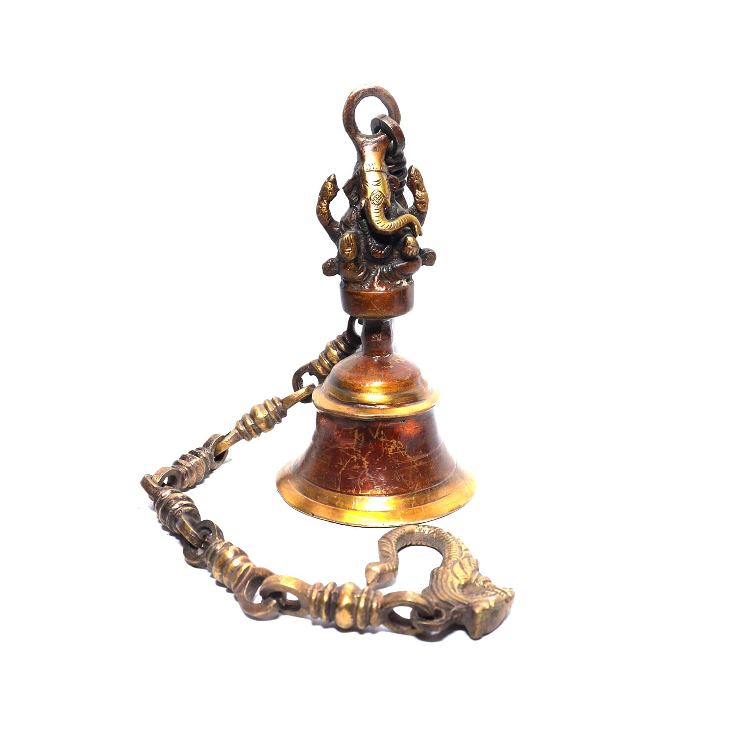 Seven Chakra Handicraft -60cm size Ganesh Design Hanging Bell (with Chain)(Orange)