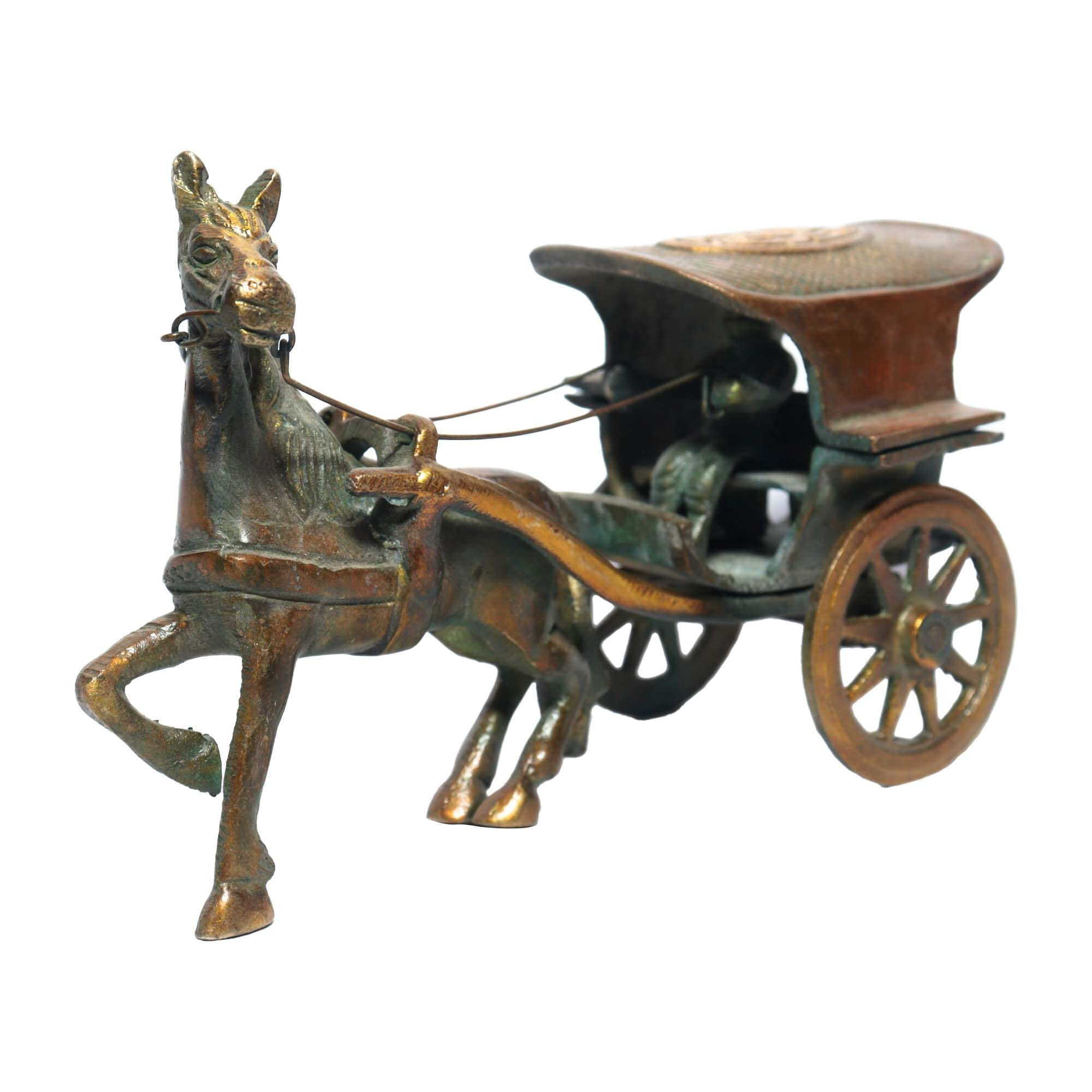 Seven Chakra Handicraft- 15cm size Horse pull Cart Statue Big (Orange)