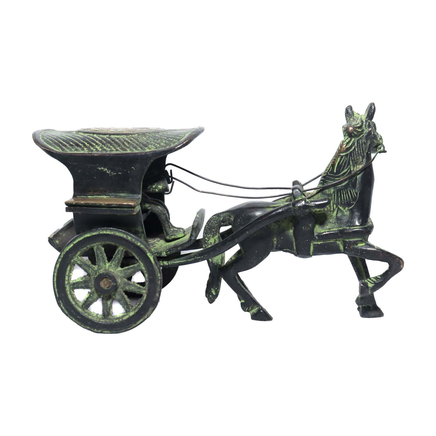 Seven Chakra Handicraft- 15cm size Horse pull Cart Statue Big (Green)