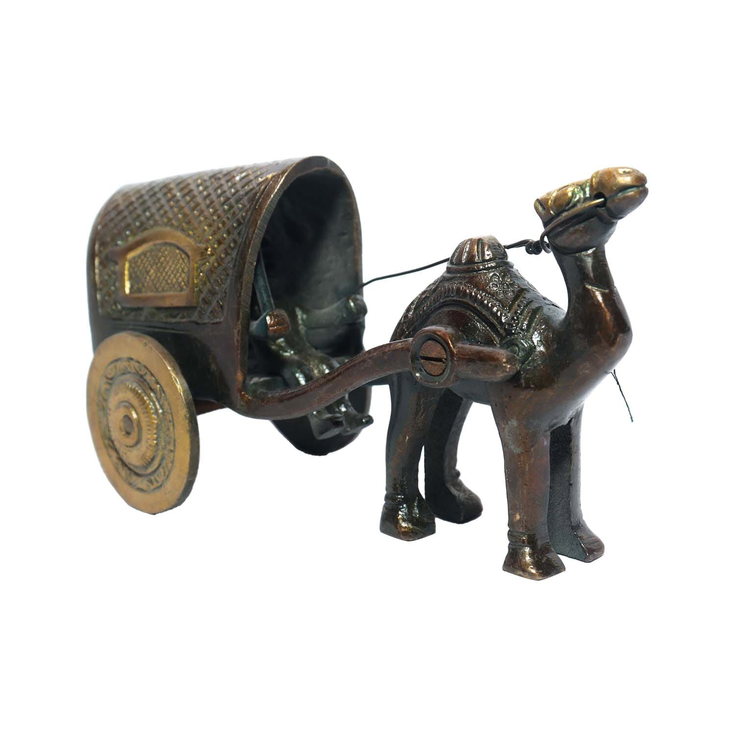 Seven Chakra Handicraft -15cm size Camel pull Cart Statue (Brown)