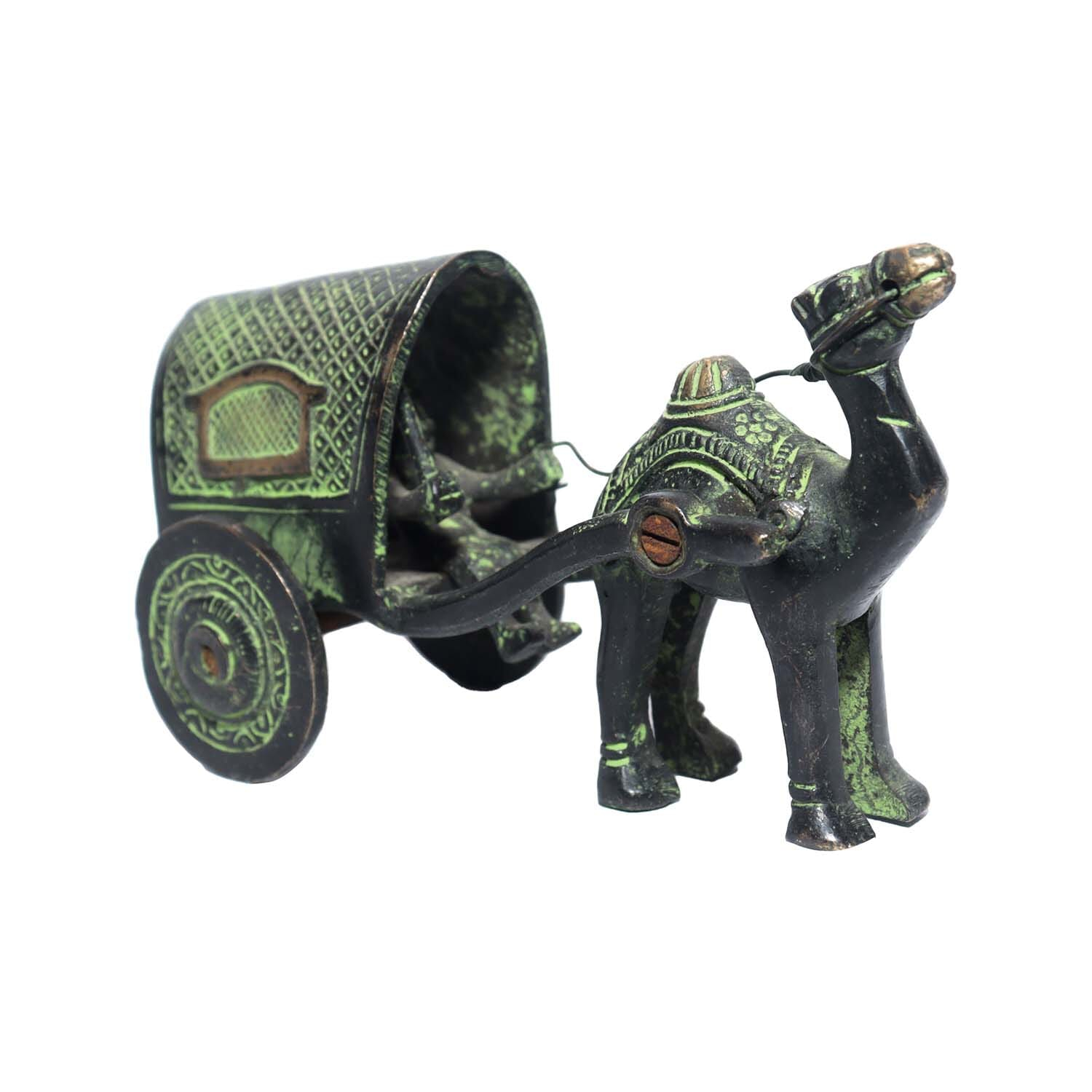 Seven Chakra Handicraft- 15cm size Camel pull Cart Statue (Green)