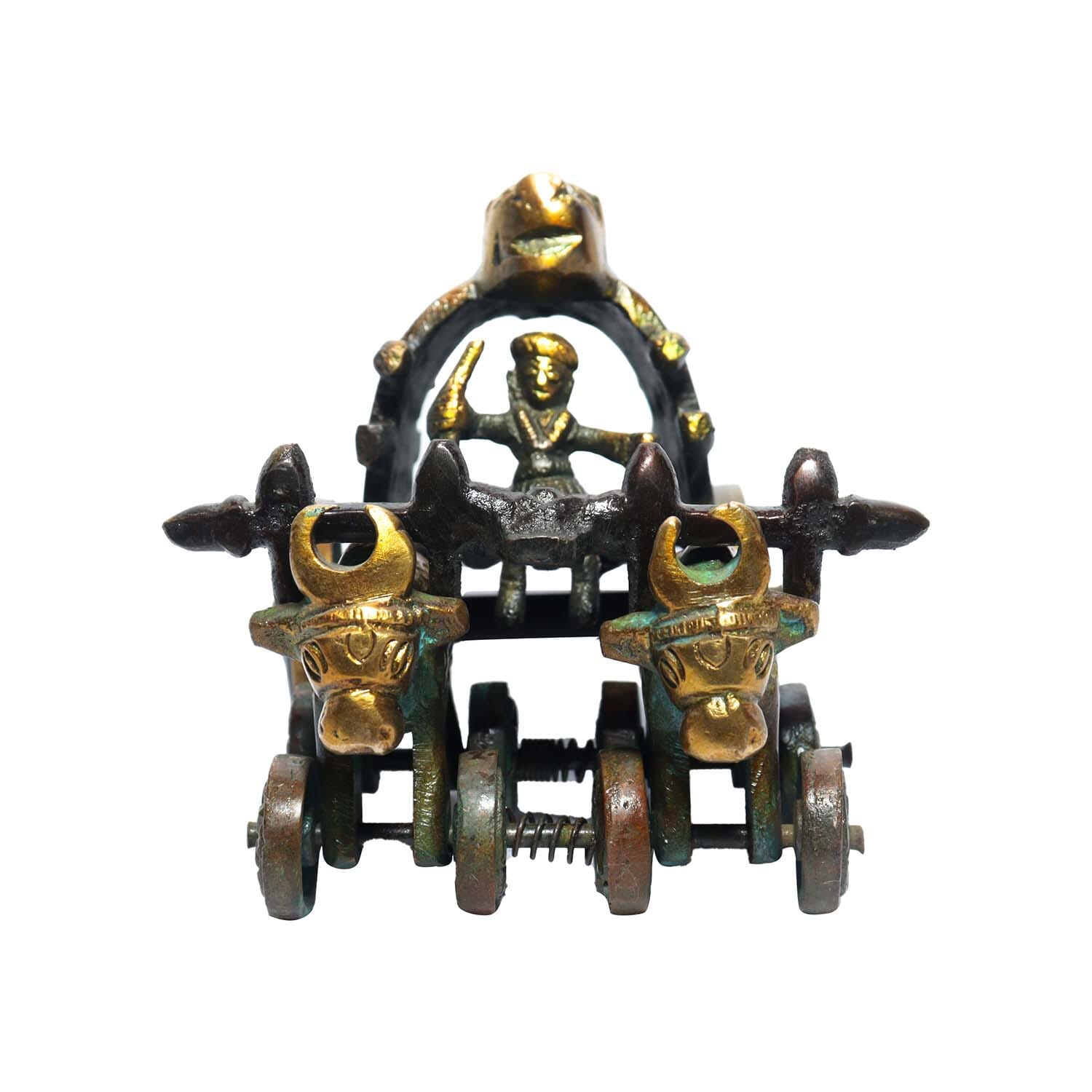 Seven Chakra Handicraft-12cm size Ox pull cart Statue (Brown)