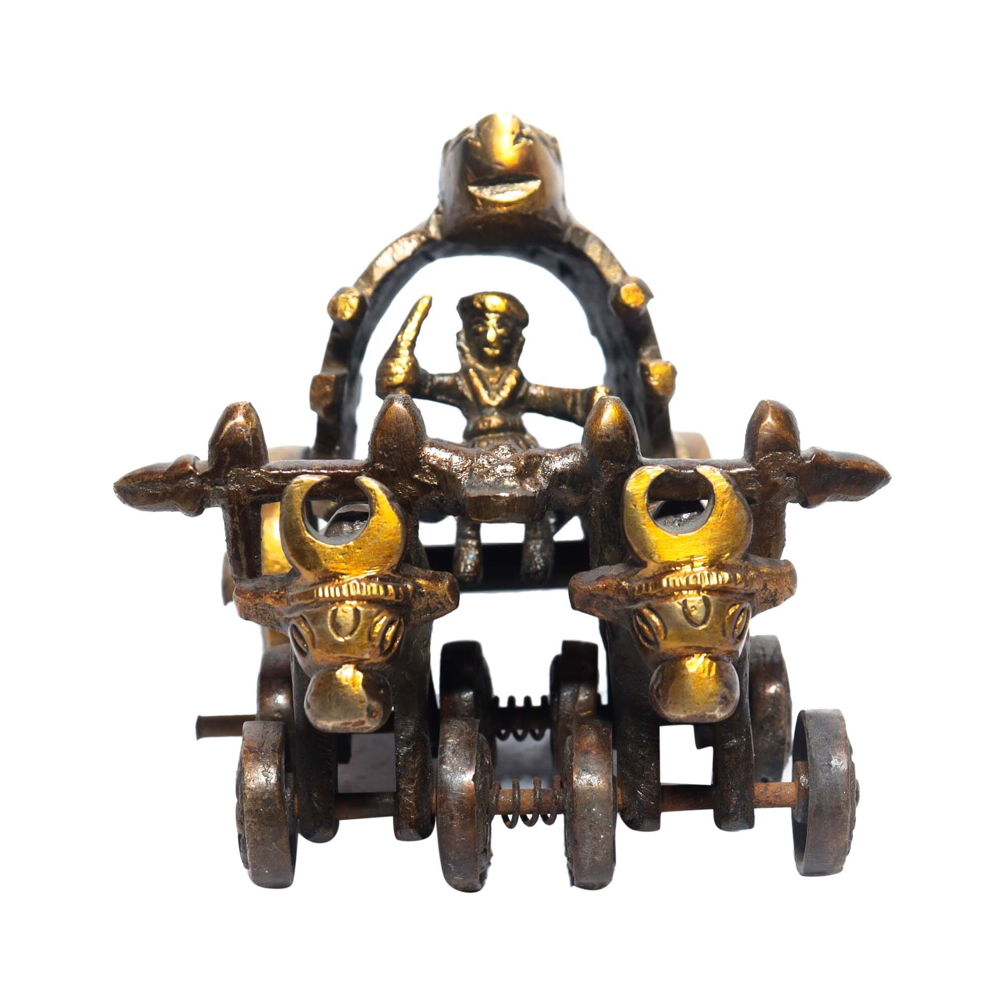 Seven Chakra Handicraft - 12cm size Ox pull cart Statue (Orange)