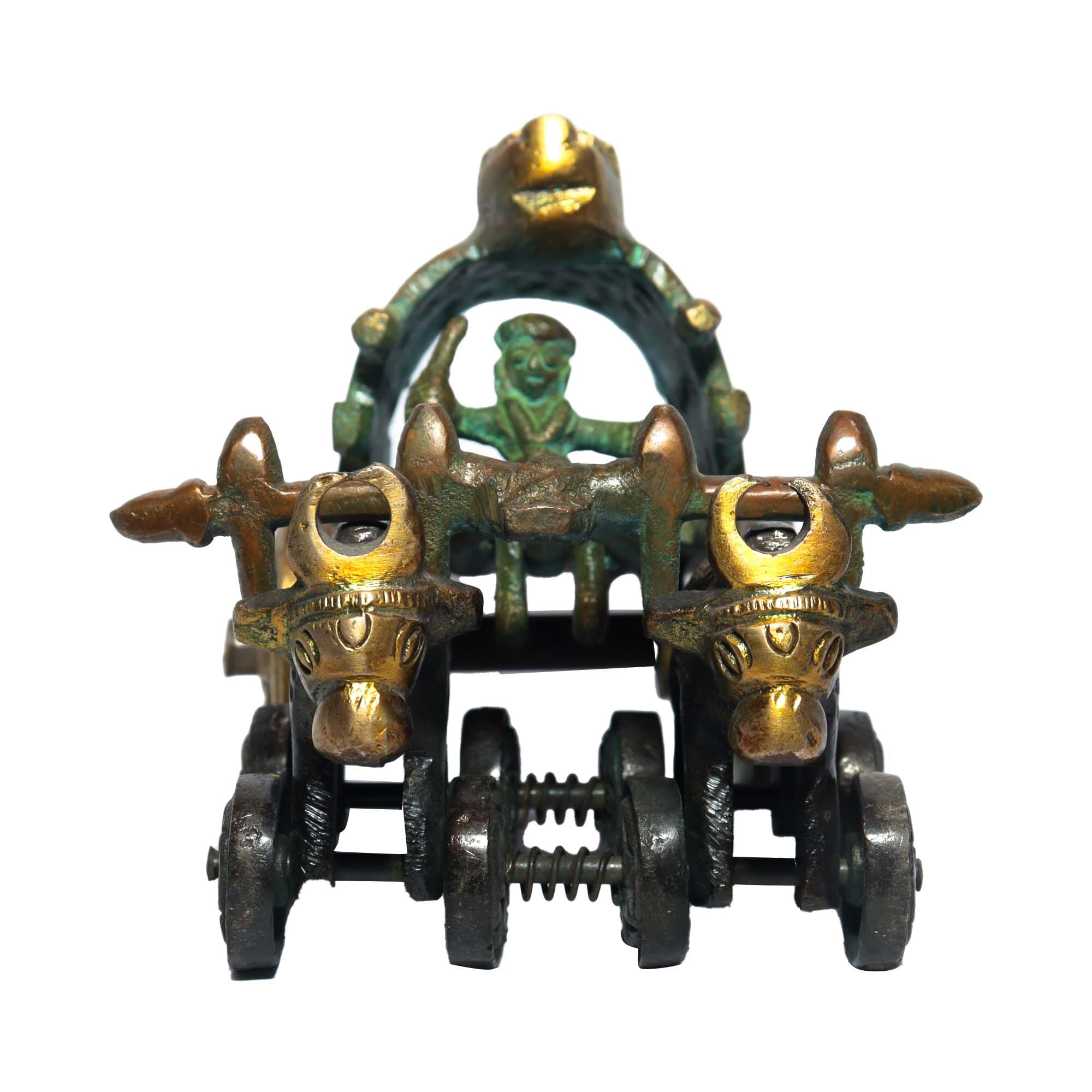 Seven Chakra Handicraft-12cm size Ox pull cart Statue (Green/Orange)