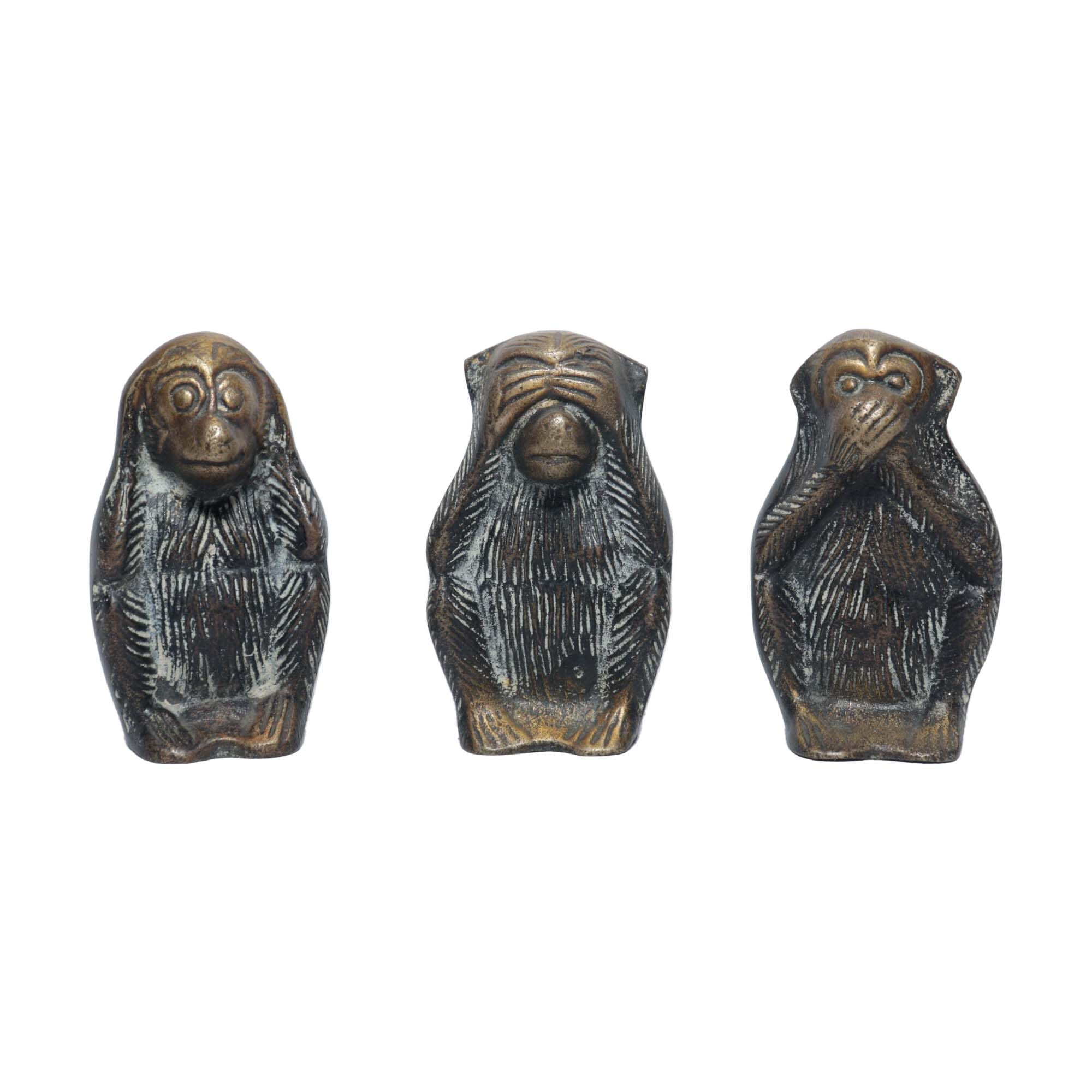 Seven Chakra Handicraft - 10cm size 3 monkeys set Statue (Dark Color)