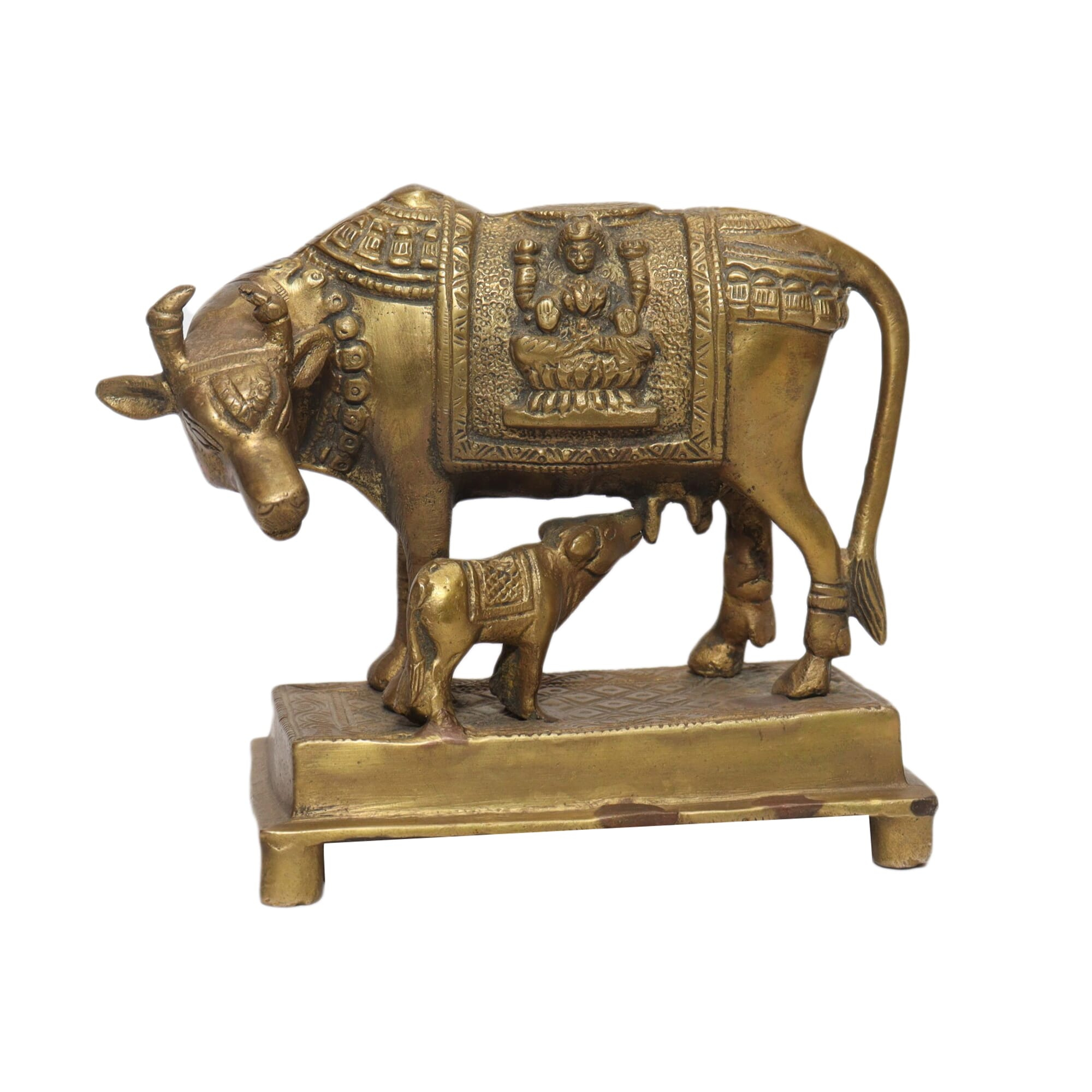 Seven Chakra Handicraft-14cm Size Kamdhenu Cow & calf Statue