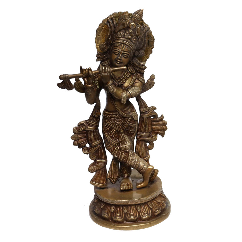 Seven Chakra Handicraft -  Golden Standing Krishna Religious Decorative Statue
