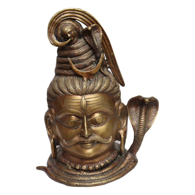 Seven Chakra Handicraft -Golden Lord Shiva Head Decorative Statue / Large Shiva head Statue