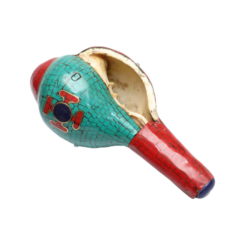 Seven Chakra Handicraft - Multicolored Sankha / Conch Shells Decorative Statue / Torquise Decorated Sankha (Bajra Design)
