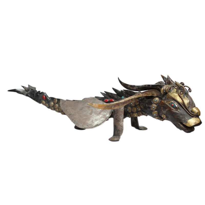 Seven Chakra Handicraft - Rare Antique Handmade Wooden Dragon Statue